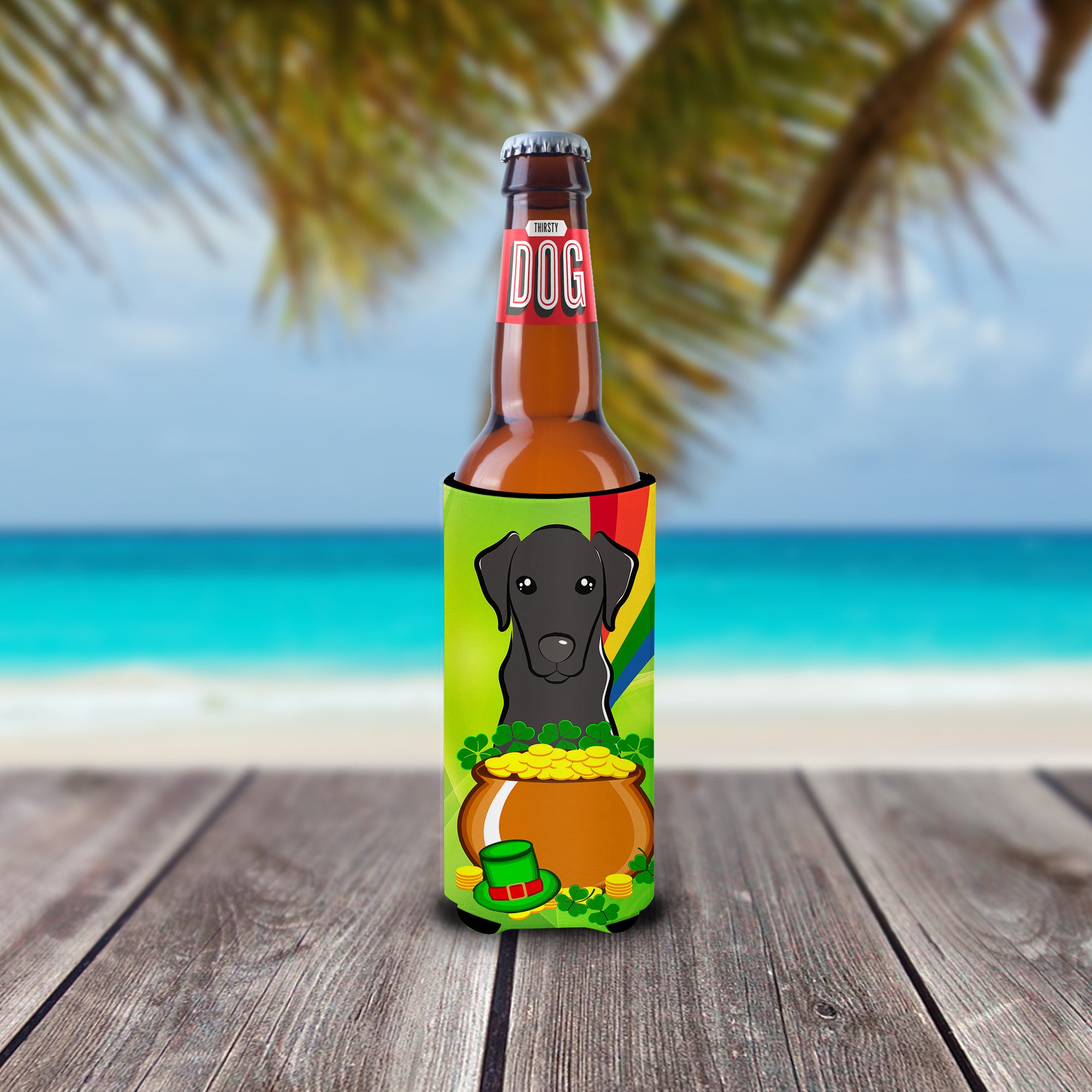 Black Labrador St. Patrick's Day  Ultra Beverage Insulator for slim cans BB1979MUK  the-store.com.