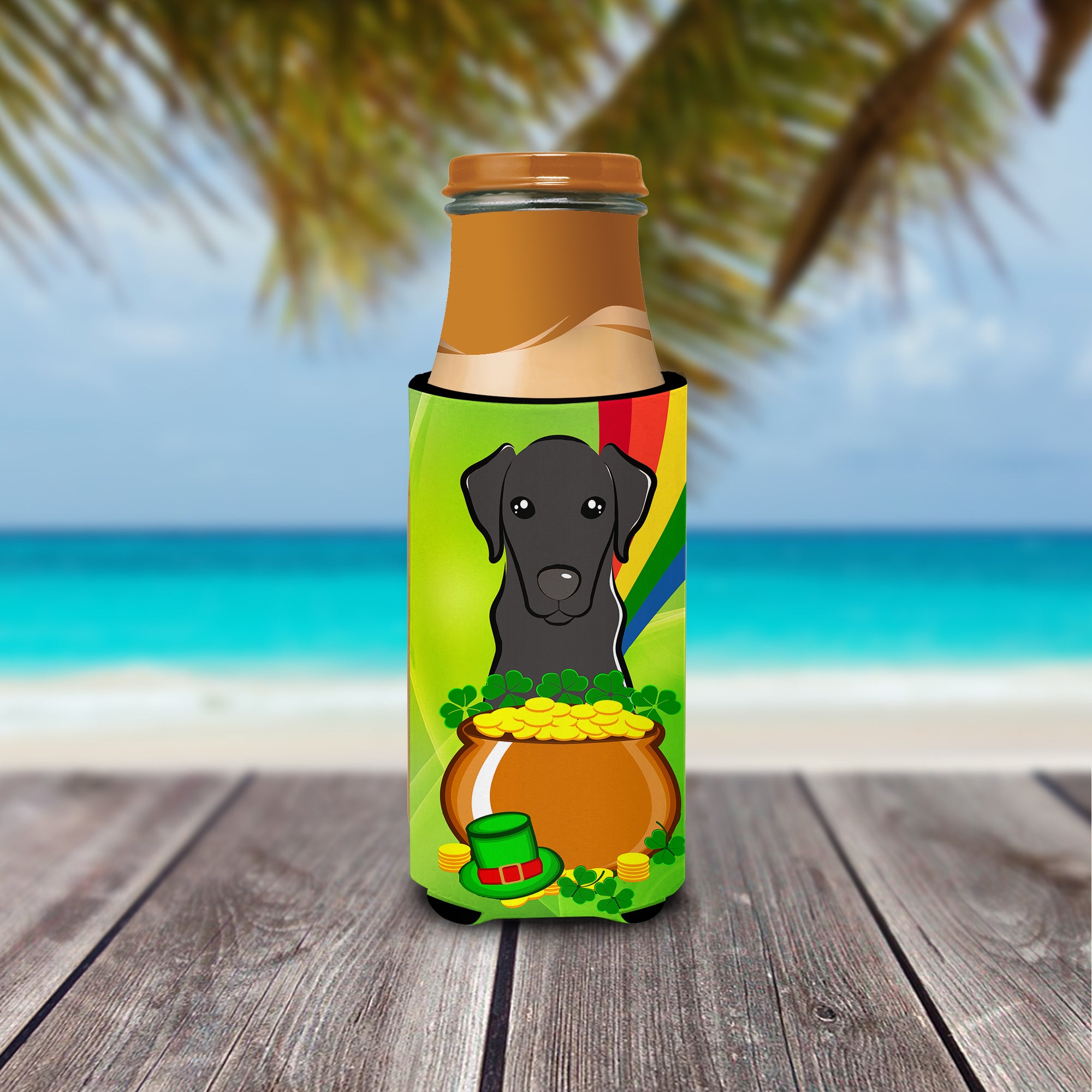 Black Labrador St. Patrick's Day  Ultra Beverage Insulator for slim cans BB1979MUK  the-store.com.