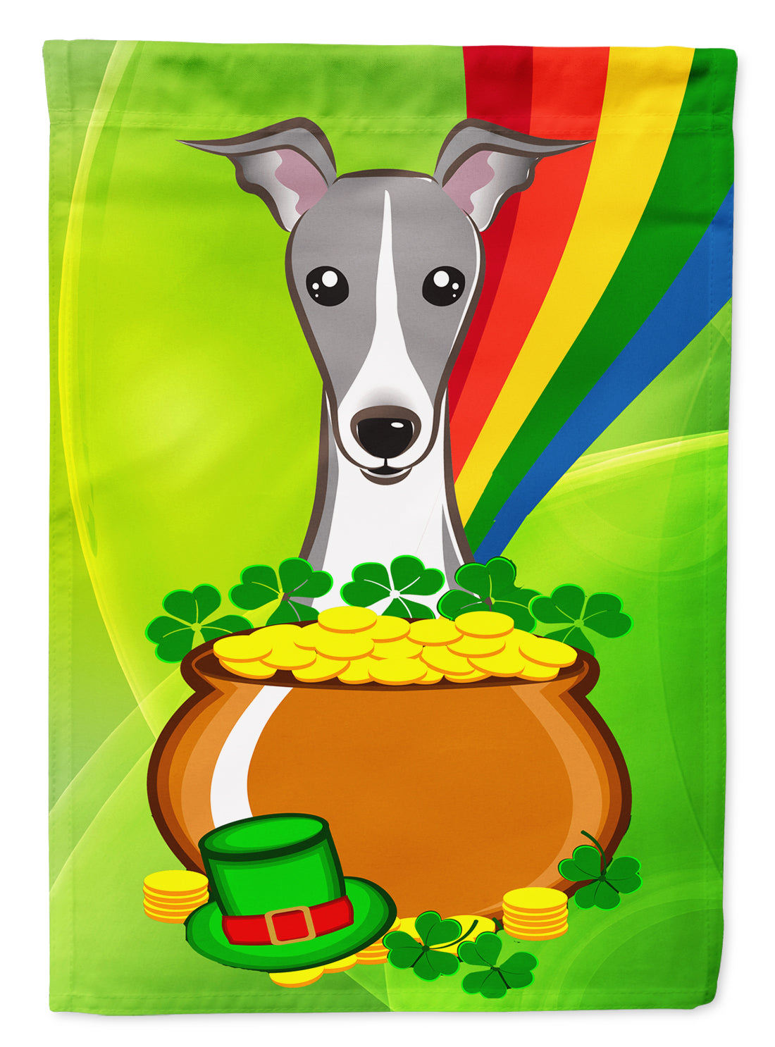 Italian Greyhound St. Patrick&#39;s Day Flag Canvas House Size BB1980CHF