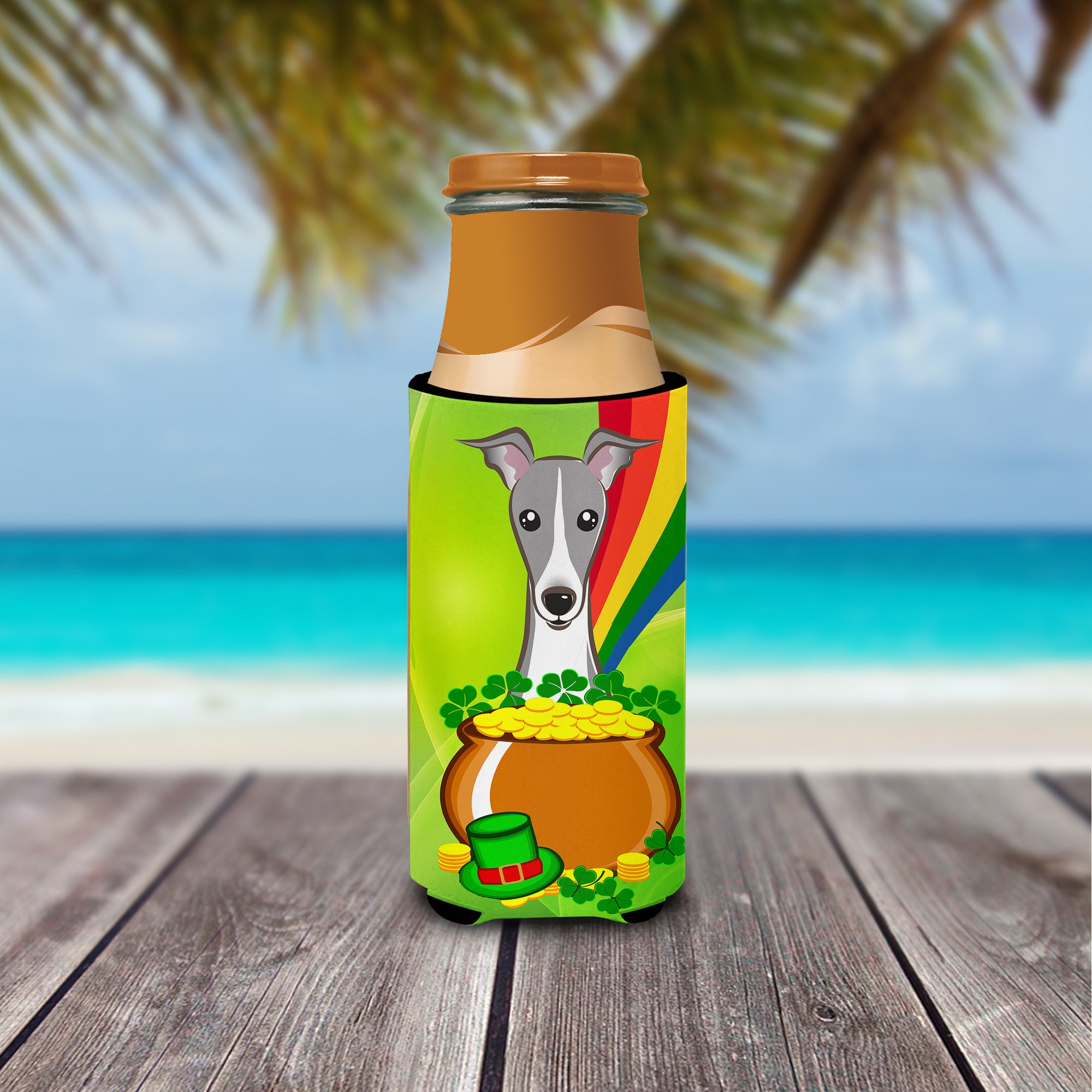 Italian Greyhound St. Patrick's Day  Ultra Beverage Insulator for slim cans BB1980MUK  the-store.com.