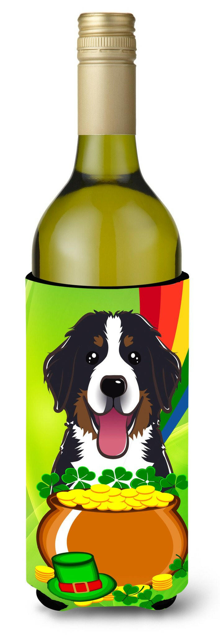Bernese Mountain Dog St. Patrick&#39;s Day Wine Bottle Beverage Insulator Hugger BB1981LITERK by Caroline&#39;s Treasures