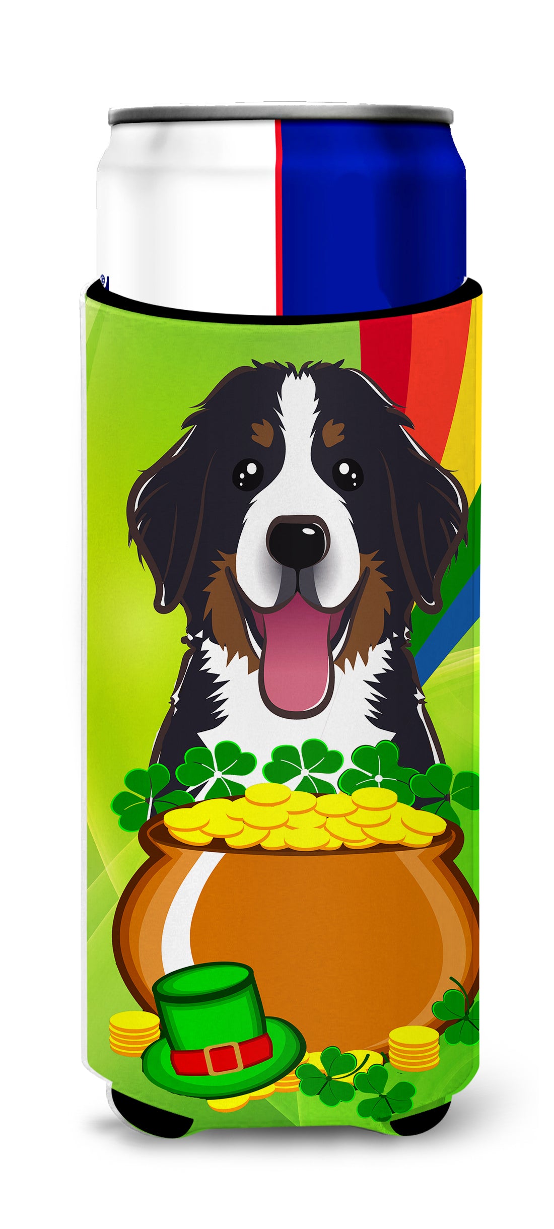 Bernese Mountain Dog St. Patrick's Day  Ultra Beverage Insulator for slim cans BB1981MUK  the-store.com.