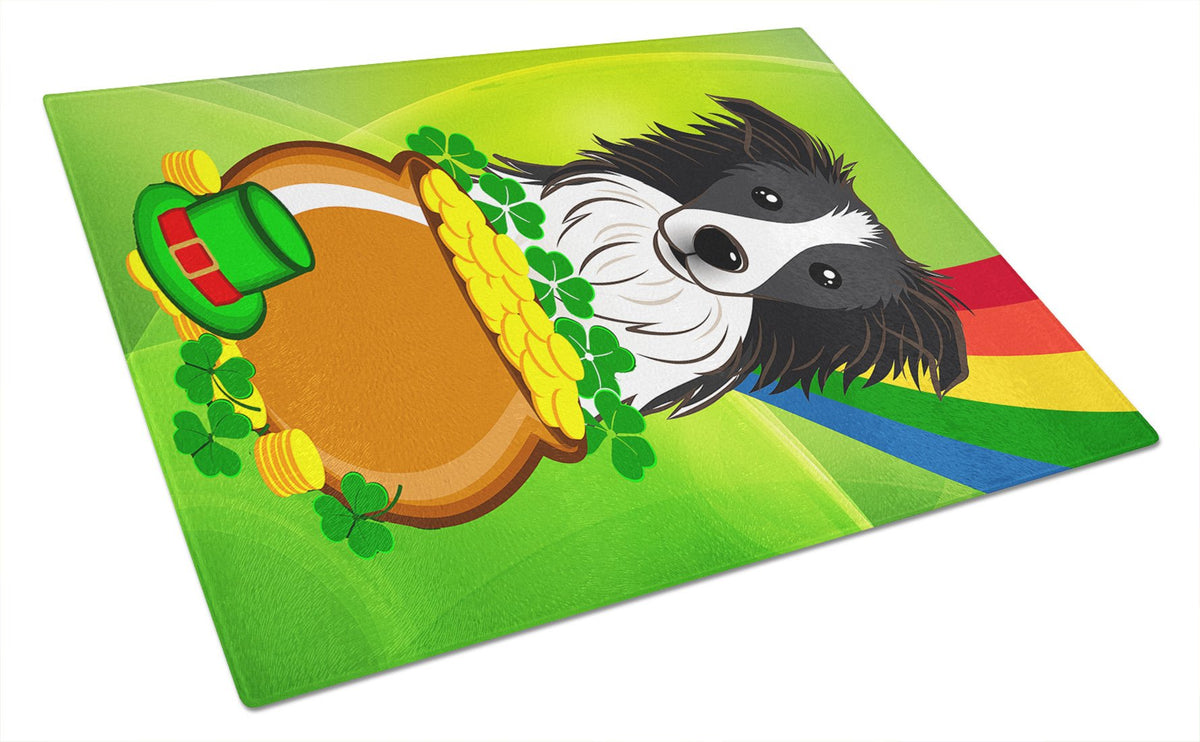 Border Collie St. Patrick&#39;s Day Glass Cutting Board Large BB1985LCB by Caroline&#39;s Treasures