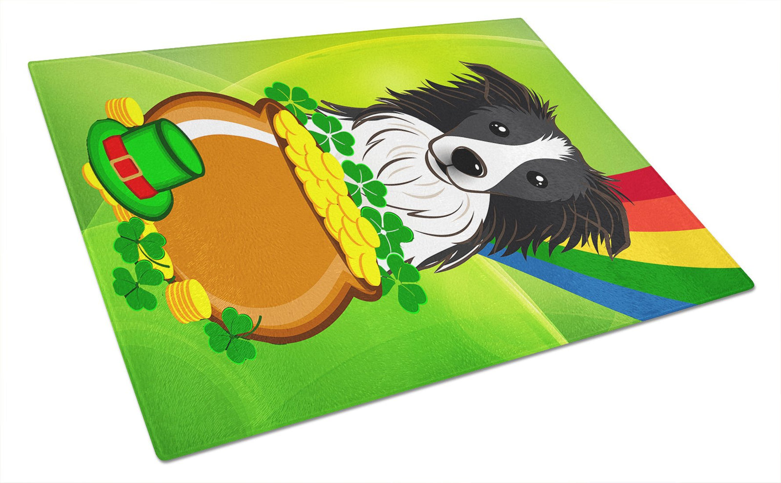 Border Collie St. Patrick's Day Glass Cutting Board Large BB1985LCB by Caroline's Treasures