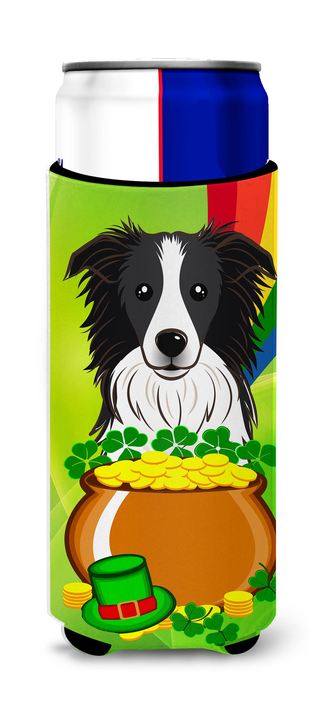 Border Collie St. Patrick&#39;s Day  Ultra Beverage Insulator for slim cans BB1985MUK