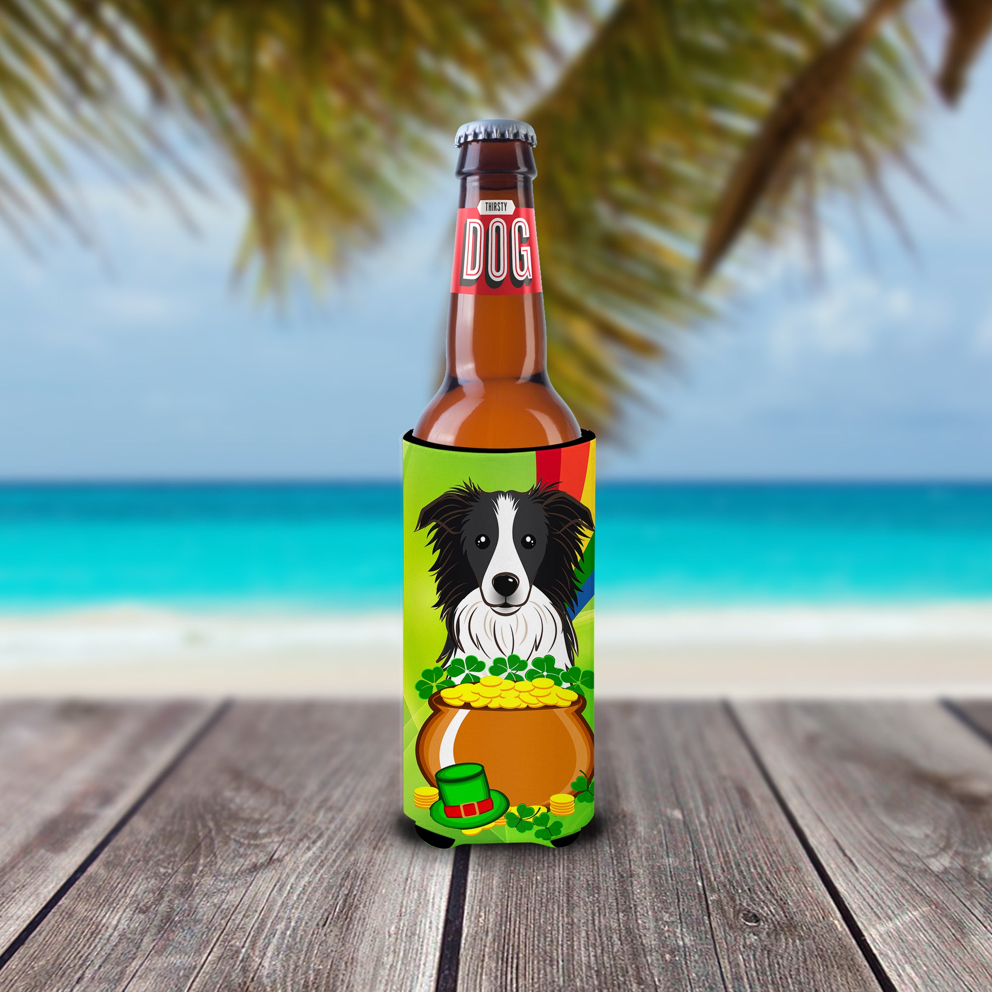 Border Collie St. Patrick's Day  Ultra Beverage Insulator for slim cans BB1985MUK  the-store.com.