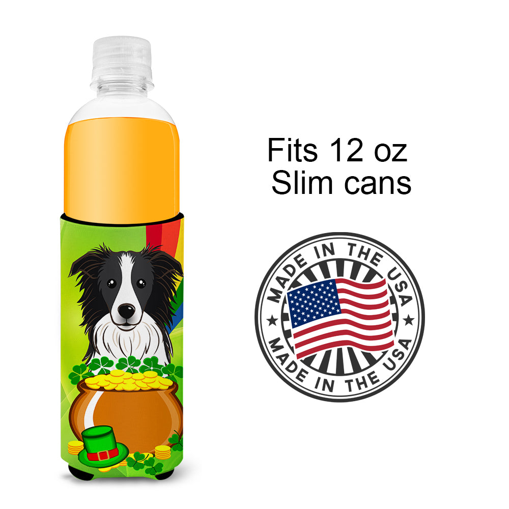 Border Collie St. Patrick's Day  Ultra Beverage Insulator for slim cans BB1985MUK  the-store.com.