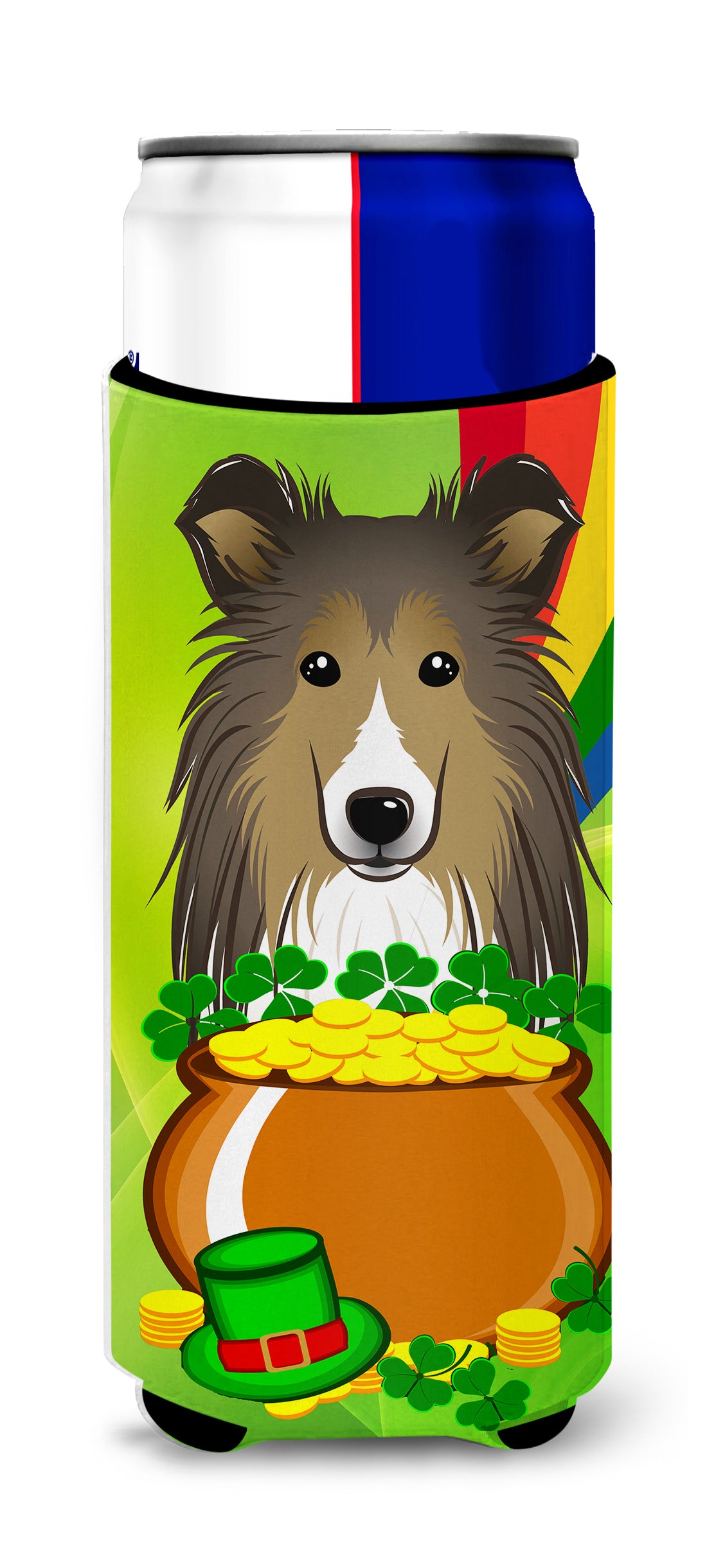Sheltie St. Patrick&#39;s Day  Ultra Beverage Insulator for slim cans BB1986MUK  the-store.com.