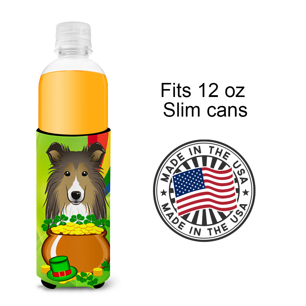 Sheltie St. Patrick's Day  Ultra Beverage Insulator for slim cans BB1986MUK  the-store.com.
