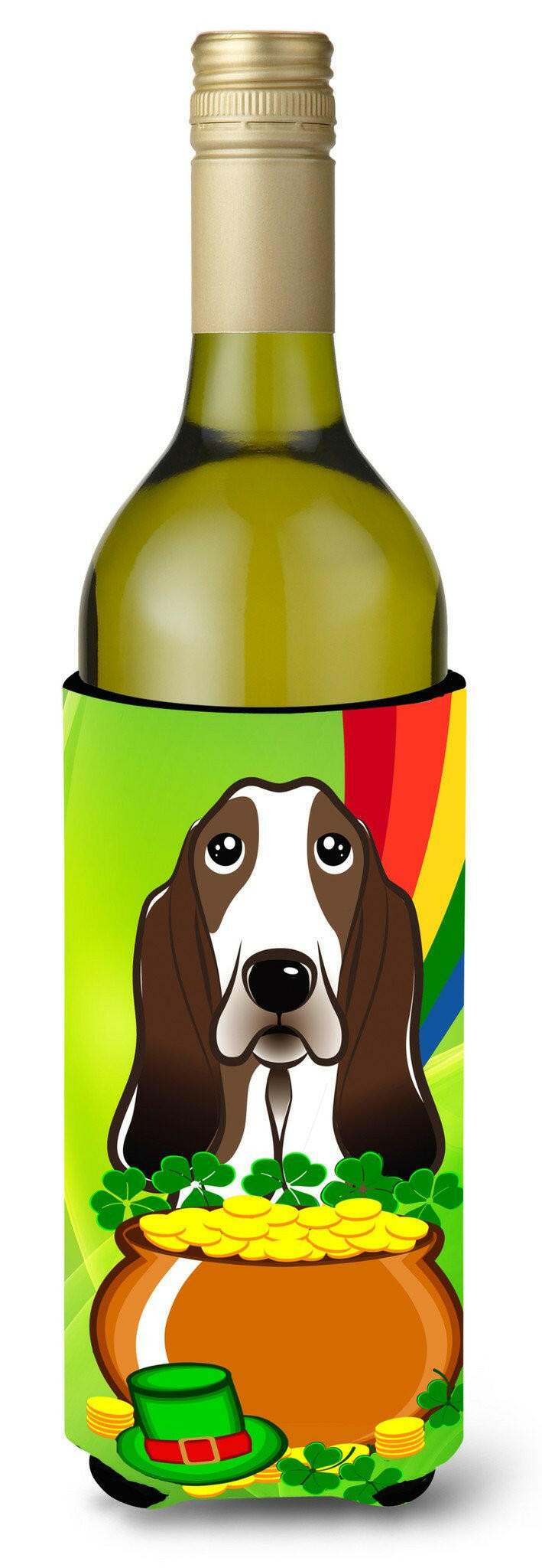 Basset Hound St. Patrick&#39;s Day Wine Bottle Beverage Insulator Hugger BB1987LITERK by Caroline&#39;s Treasures