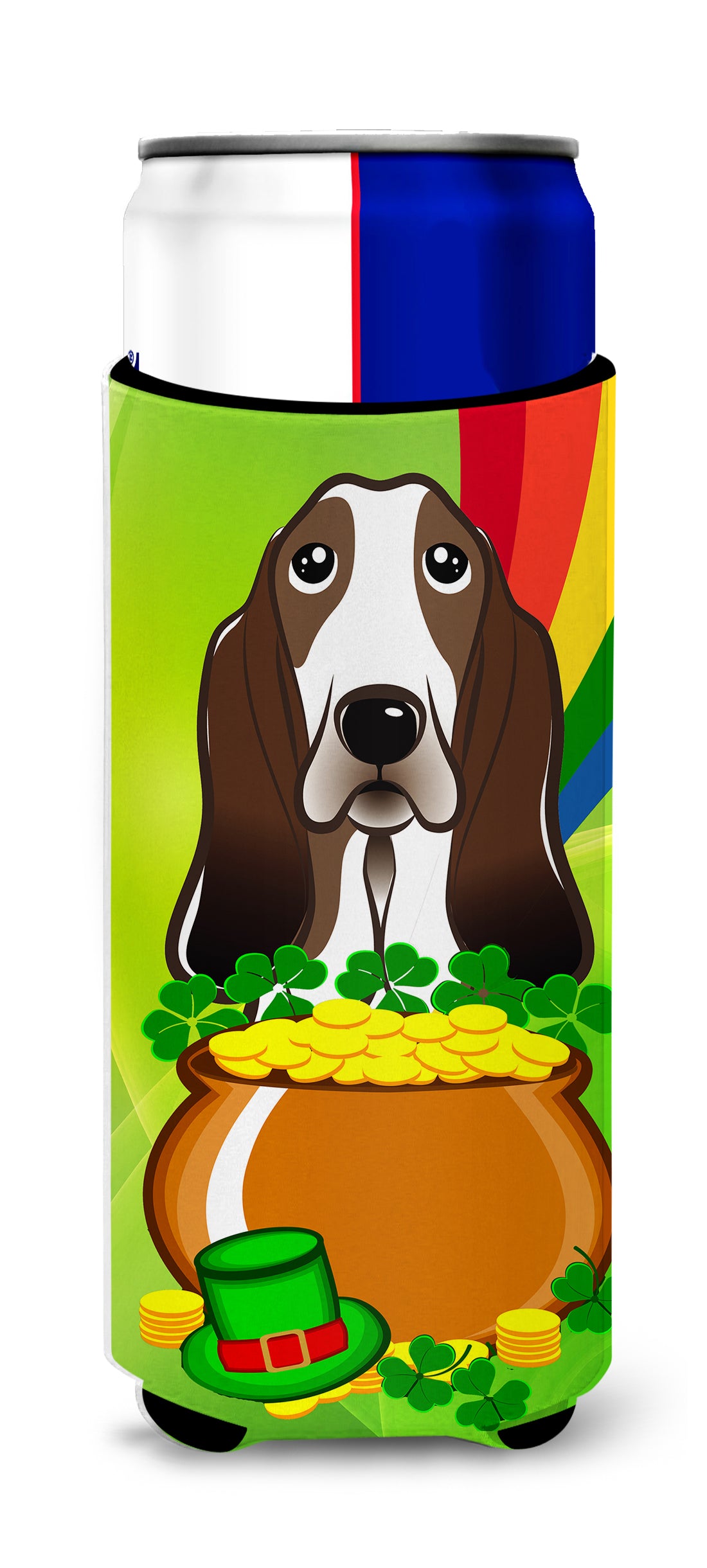 Basset Hound St. Patrick&#39;s Day  Ultra Beverage Insulator for slim cans BB1987MUK  the-store.com.