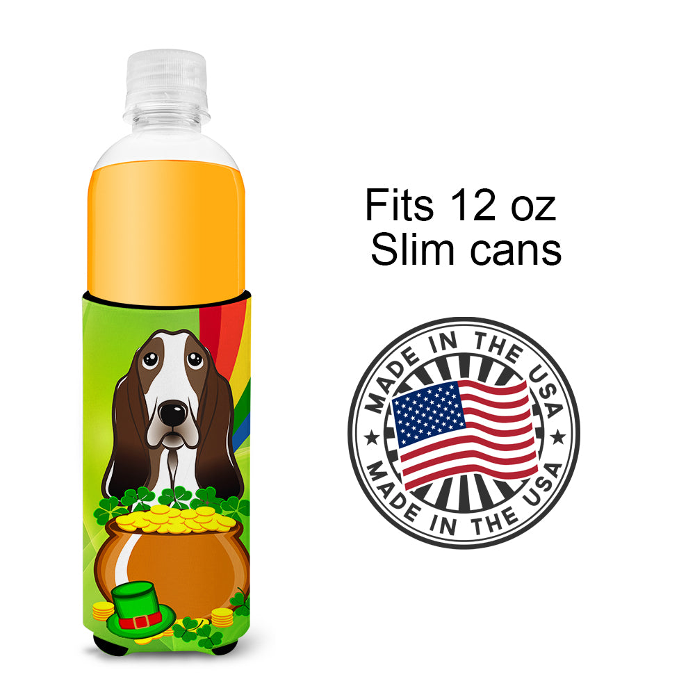 Basset Hound St. Patrick's Day  Ultra Beverage Insulator for slim cans BB1987MUK