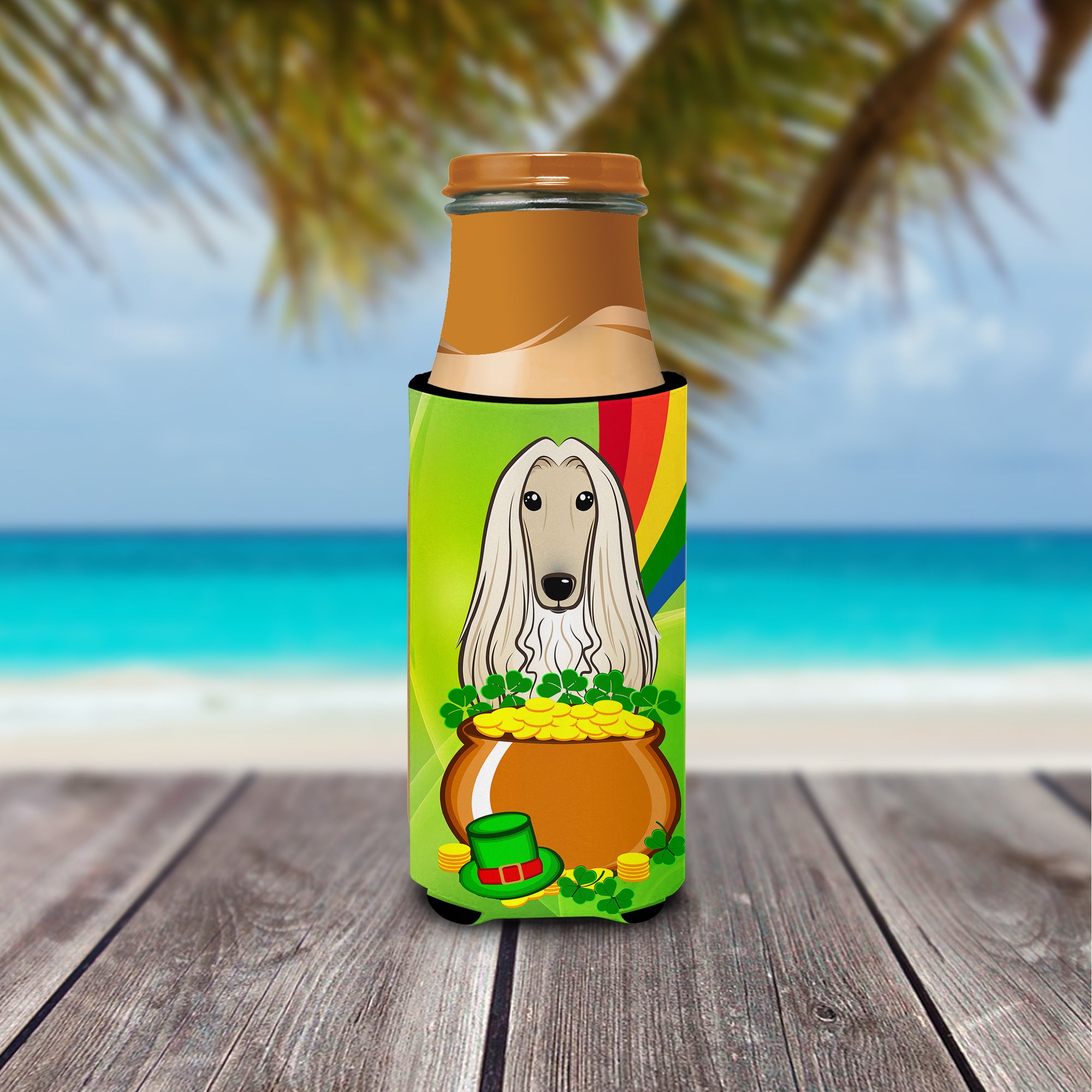 Afghan Hound St. Patrick's Day  Ultra Beverage Insulator for slim cans BB1988MUK  the-store.com.