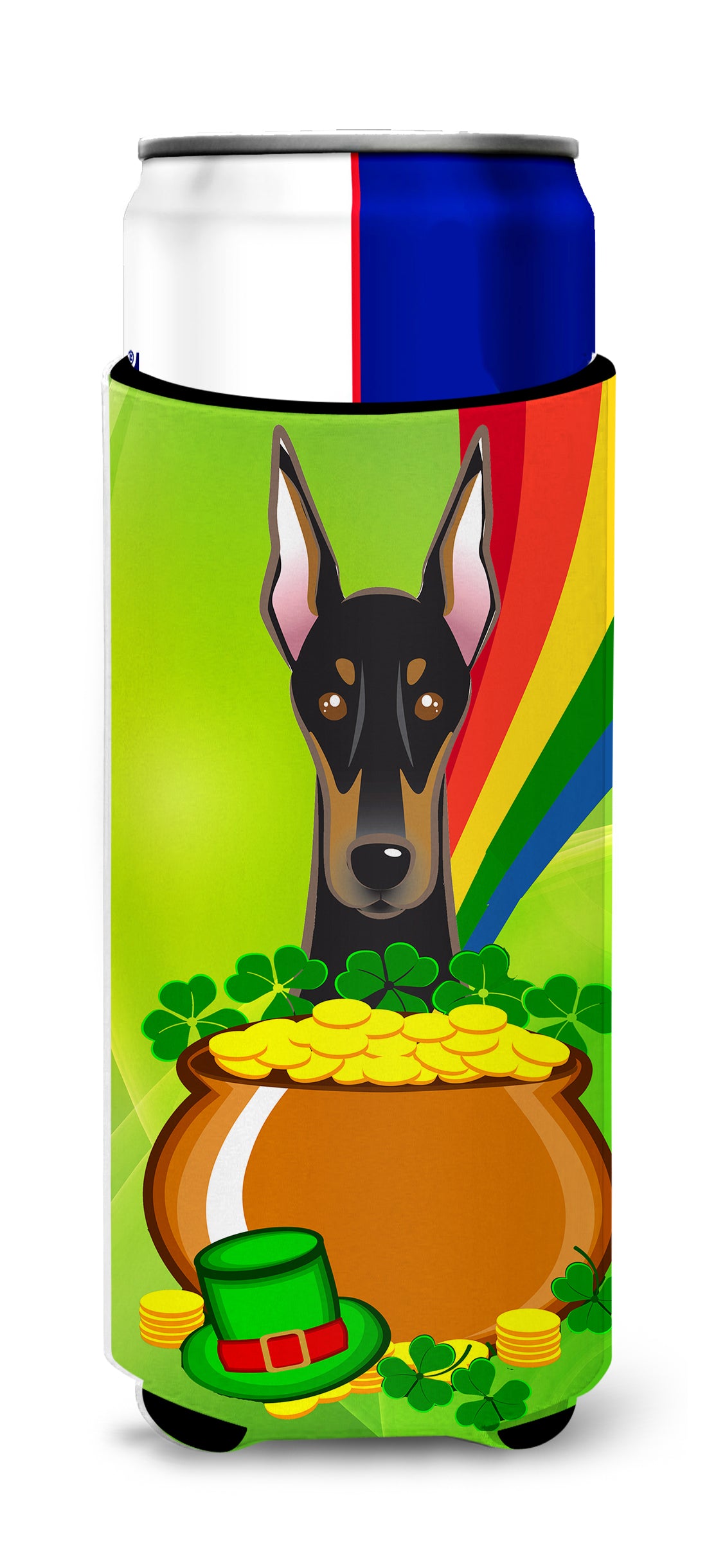 Doberman St. Patrick&#39;s Day  Ultra Beverage Insulator for slim cans BB1989MUK  the-store.com.