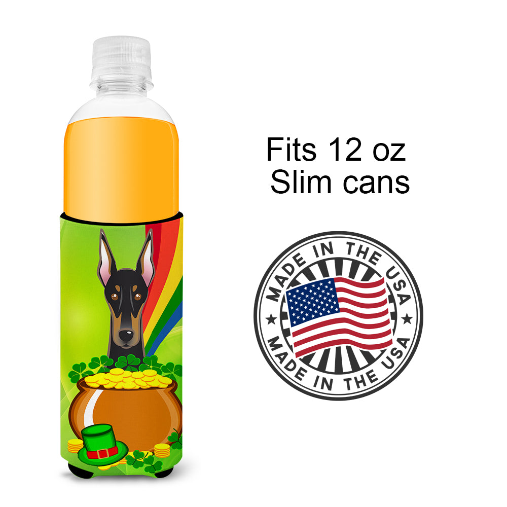 Doberman St. Patrick's Day  Ultra Beverage Insulator for slim cans BB1989MUK  the-store.com.