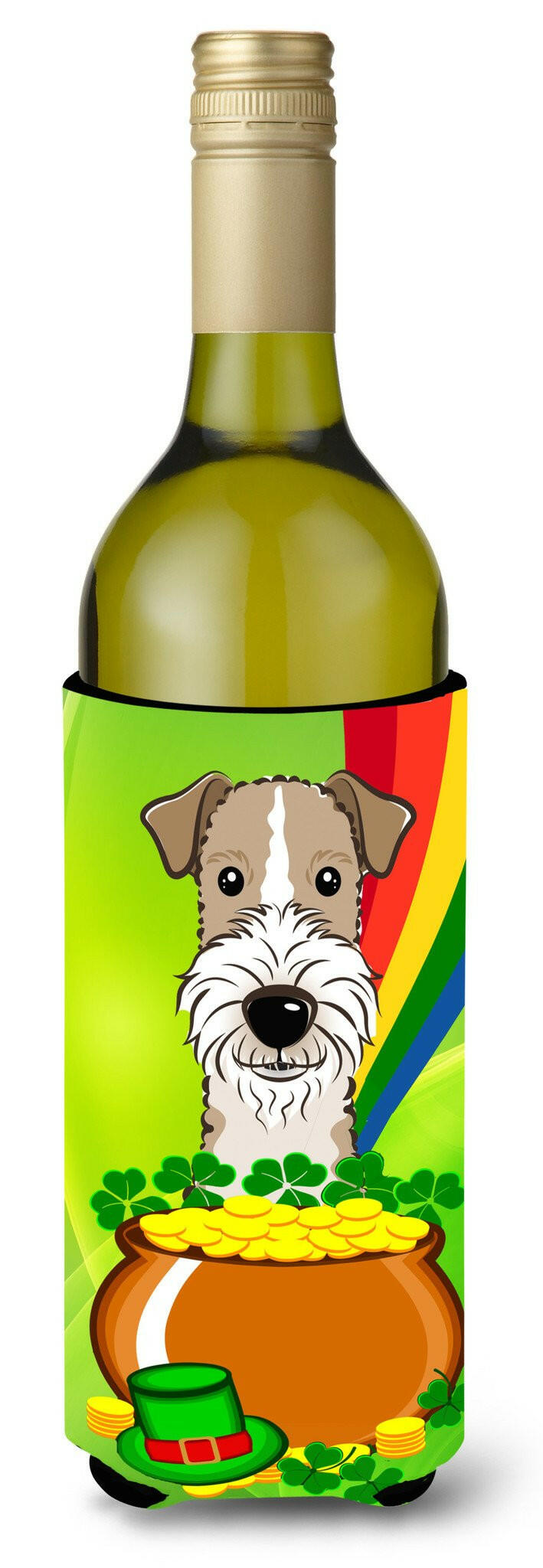 Wire Haired Fox Terrier St. Patrick&#39;s Day Wine Bottle Beverage Insulator Hugger BB1991LITERK by Caroline&#39;s Treasures