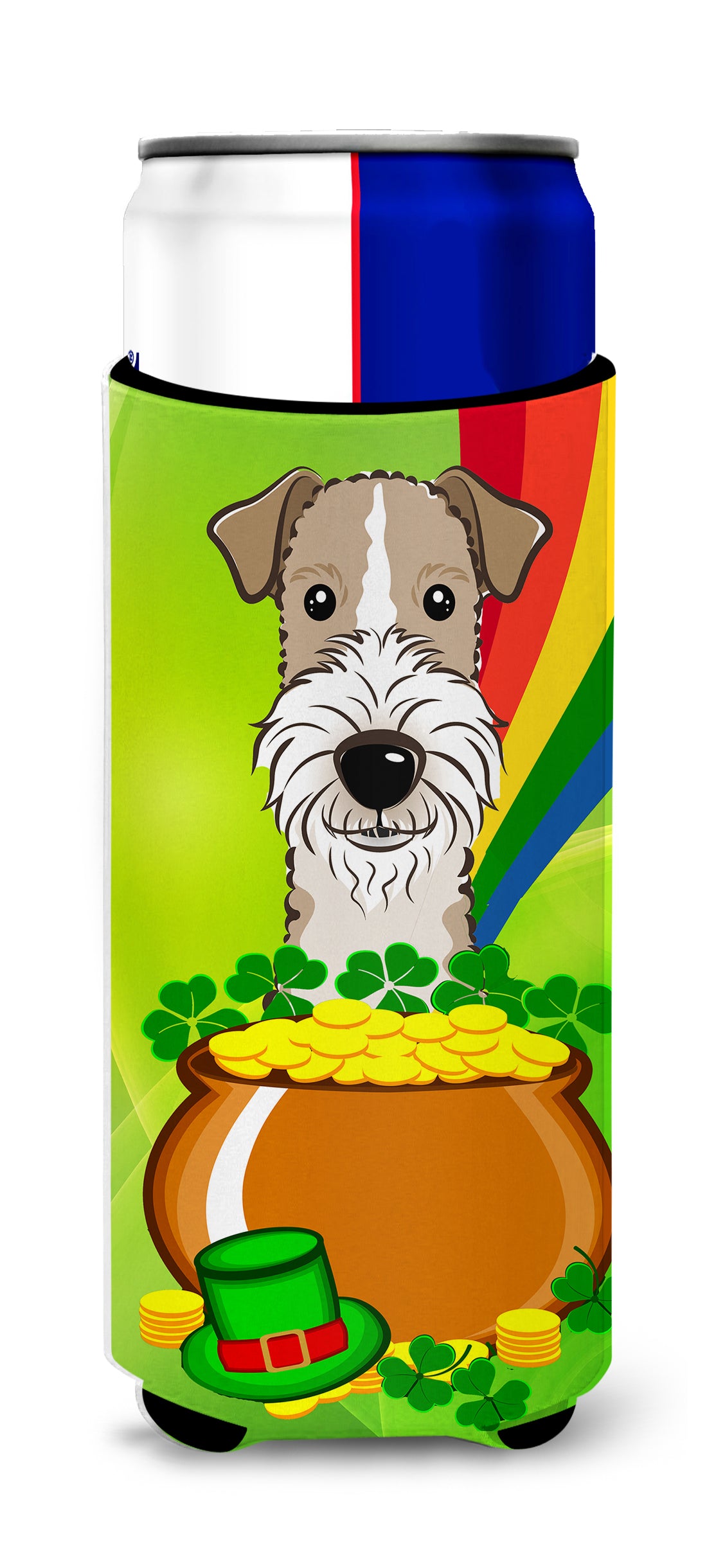 Wire Haired Fox Terrier St. Patrick&#39;s Day  Ultra Beverage Insulator for slim cans BB1991MUK