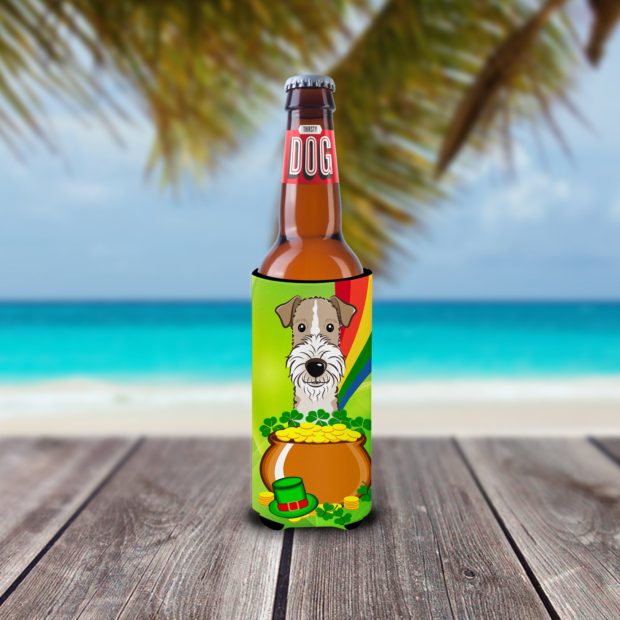 Wire Haired Fox Terrier St. Patrick's Day  Ultra Beverage Insulator for slim cans BB1991MUK  the-store.com.
