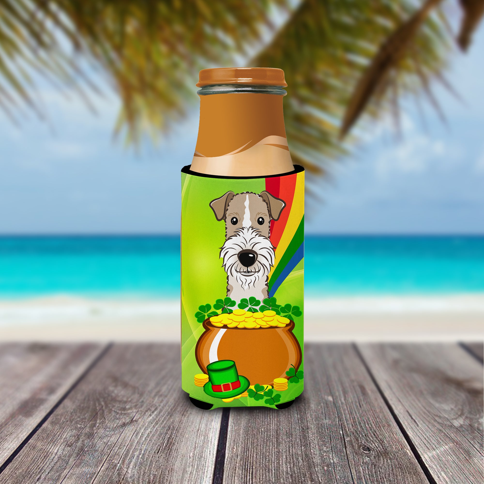 Wire Haired Fox Terrier St. Patrick's Day  Ultra Beverage Insulator for slim cans BB1991MUK