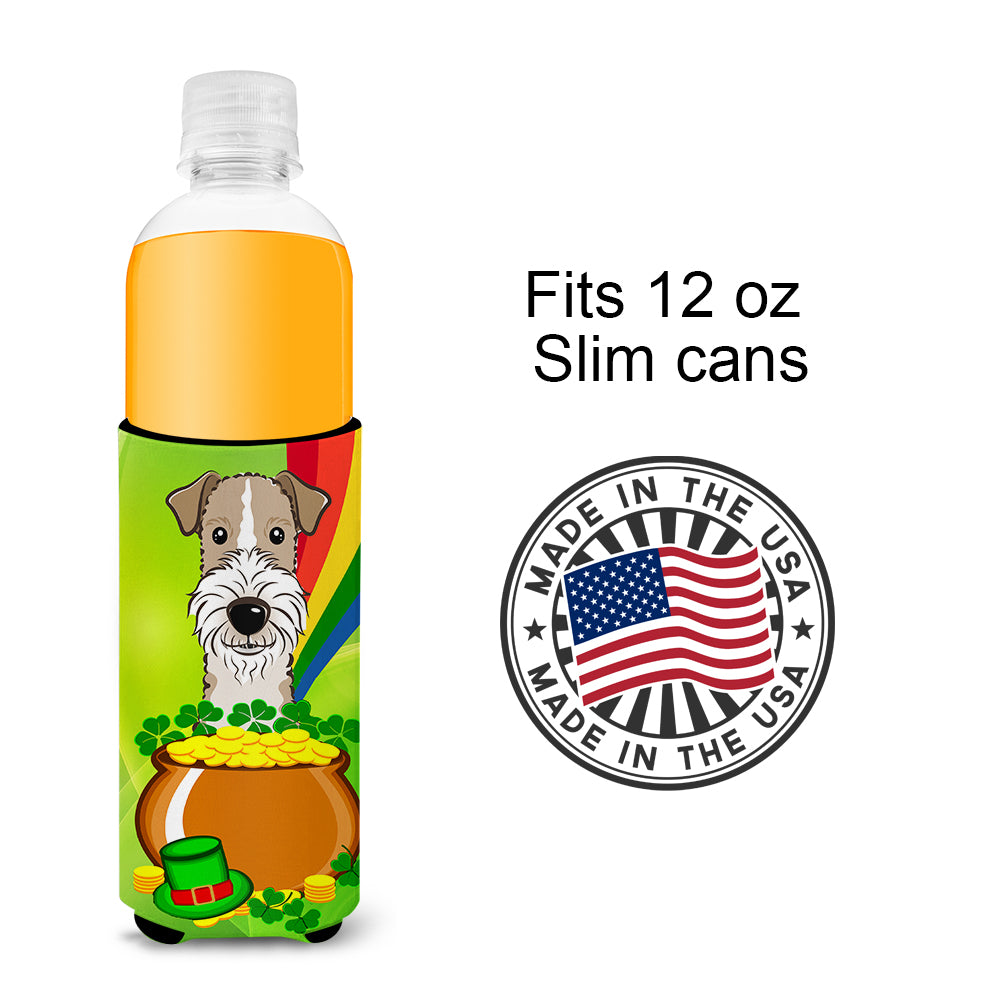 Wire Haired Fox Terrier St. Patrick's Day  Ultra Beverage Insulator for slim cans BB1991MUK  the-store.com.