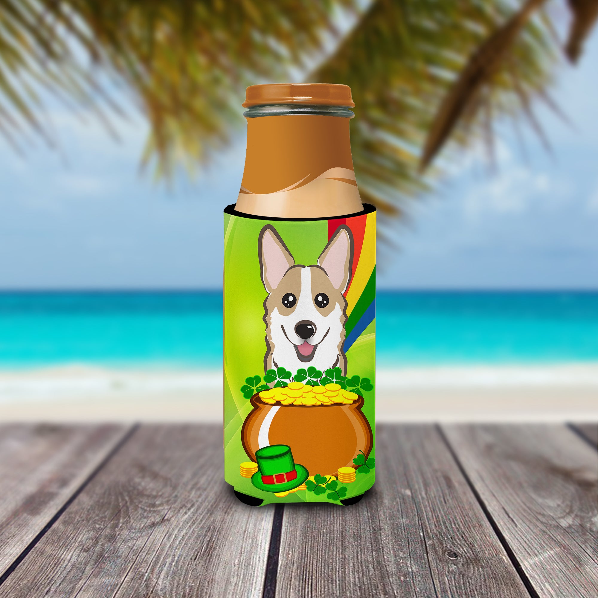 Sable Corgi St. Patrick's Day  Ultra Beverage Insulator for slim cans BB1997MUK  the-store.com.