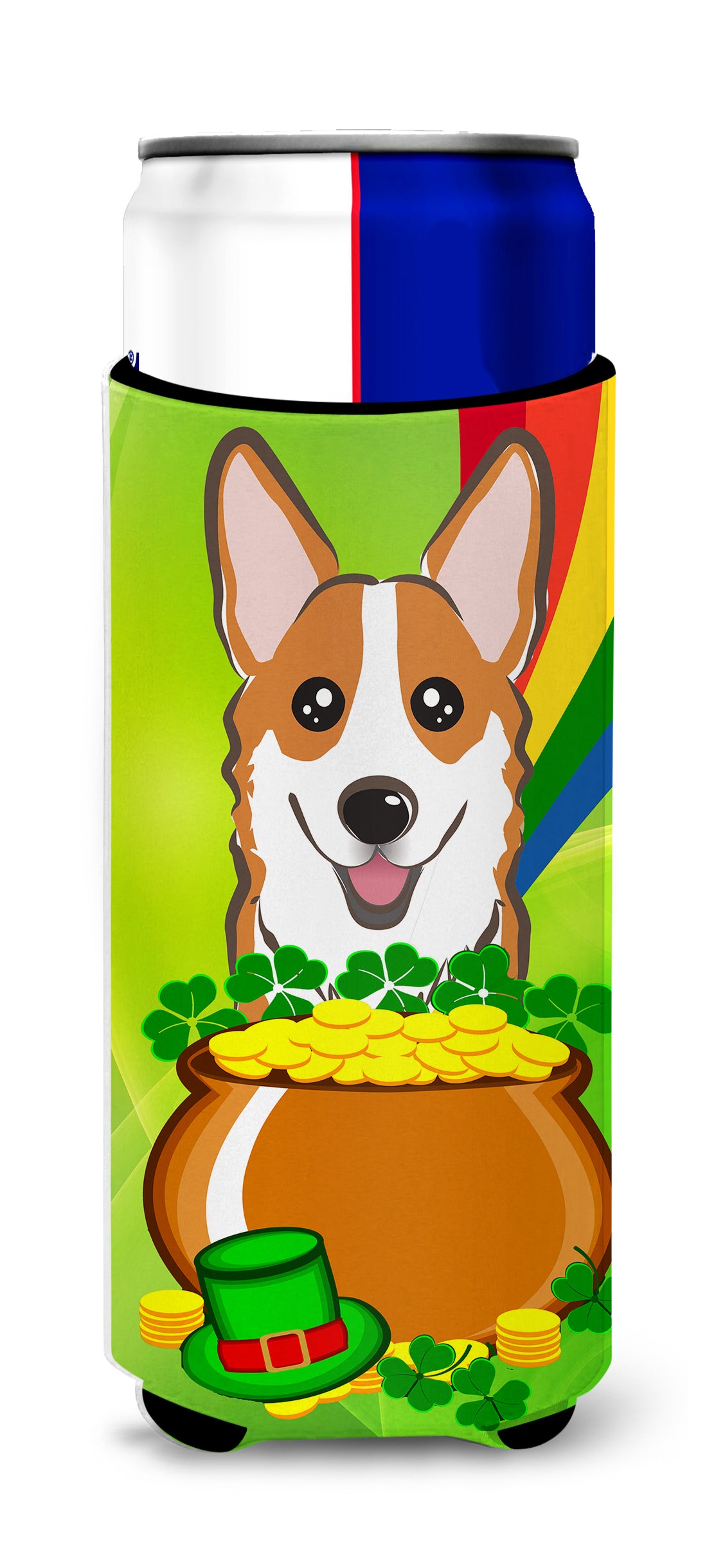 Red Corgi St. Patrick's Day  Ultra Beverage Insulator for slim cans BB1998MUK