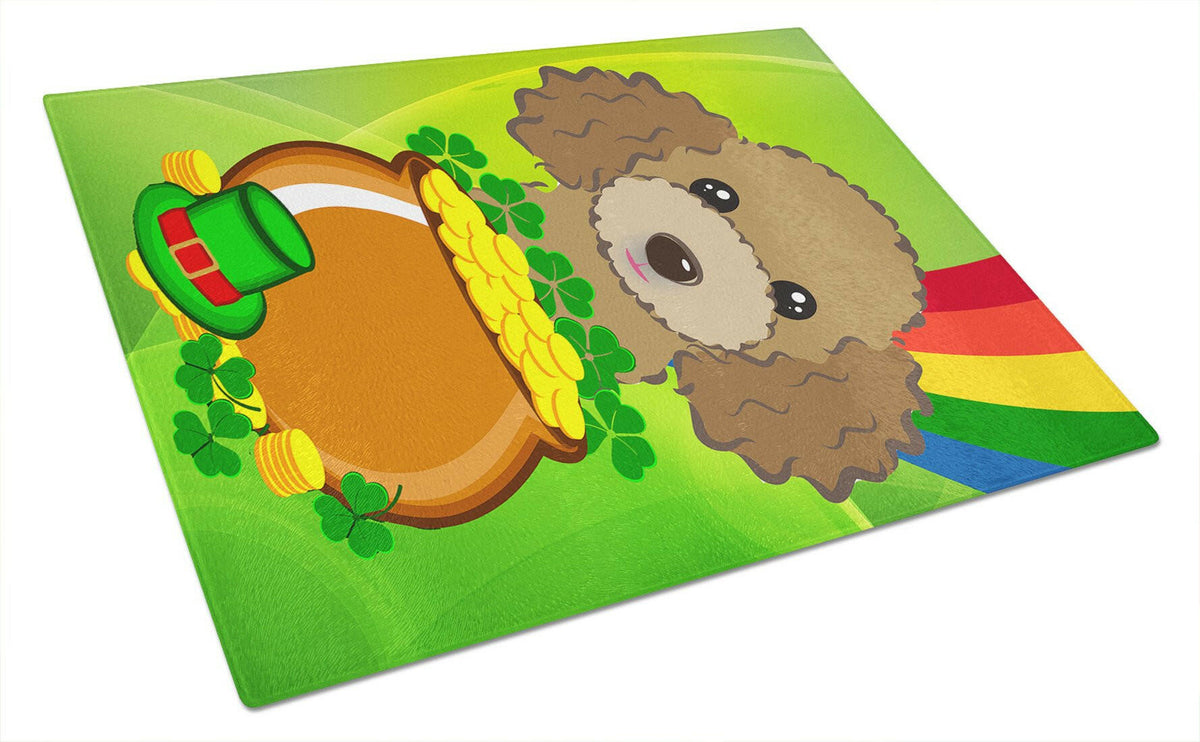 Chocolate Brown Poodle St. Patrick&#39;s Day Glass Cutting Board Large BB2000LCB by Caroline&#39;s Treasures