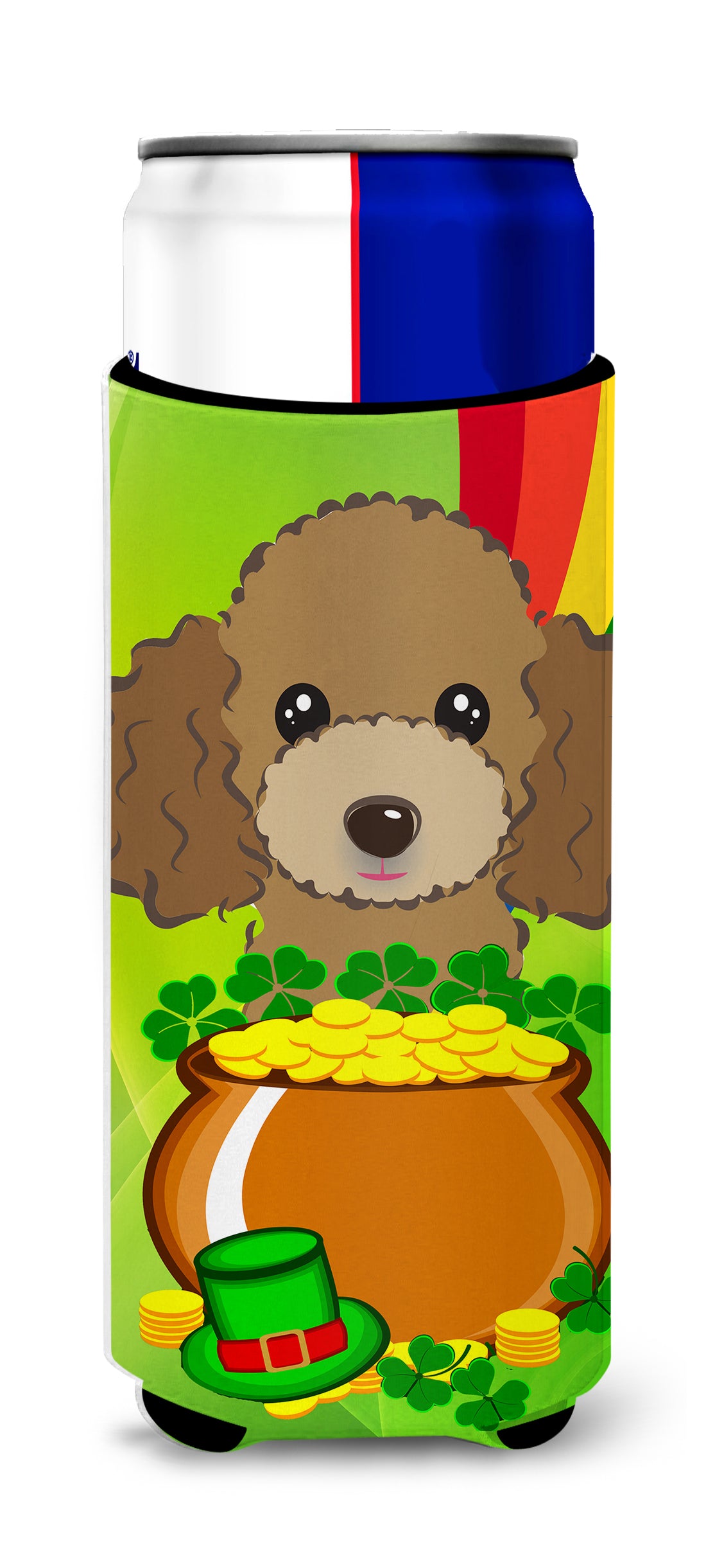 Chocolate Brown Poodle St. Patrick's Day  Ultra Beverage Insulator for slim cans BB2000MUK  the-store.com.