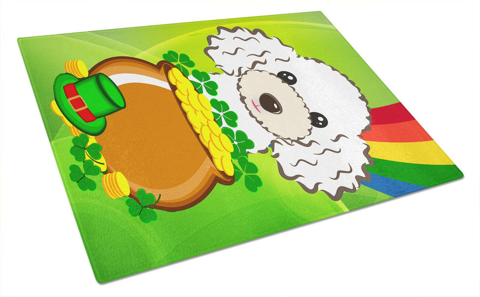 White Poodle St. Patrick's Day Glass Cutting Board Large BB2001LCB by Caroline's Treasures