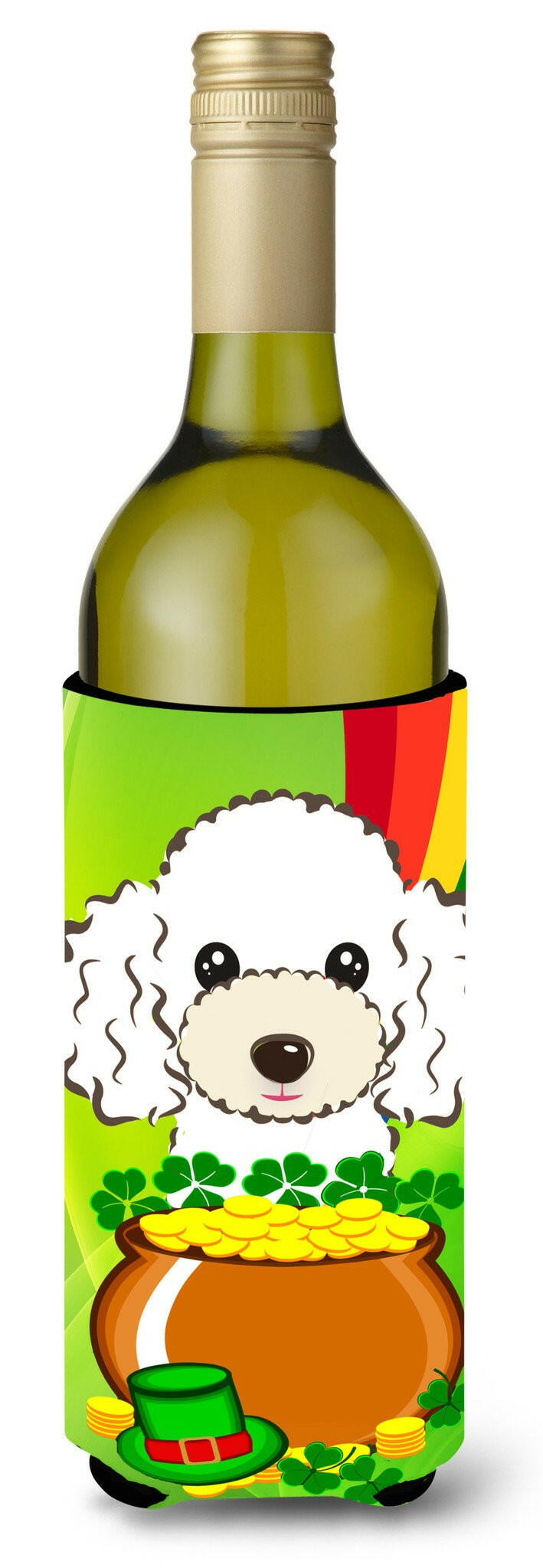 White Poodle St. Patrick&#39;s Day Wine Bottle Beverage Insulator Hugger BB2001LITERK by Caroline&#39;s Treasures
