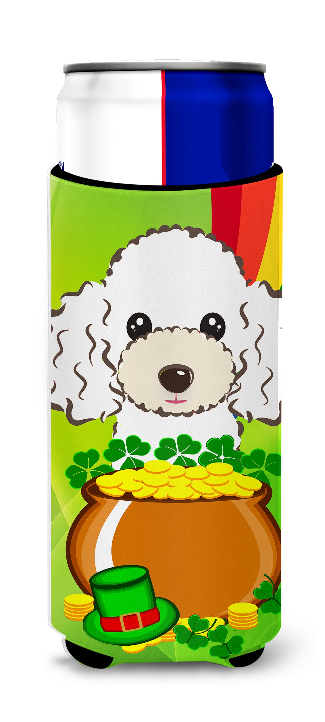 White Poodle St. Patrick&#39;s Day  Ultra Beverage Insulator for slim cans BB2001MUK