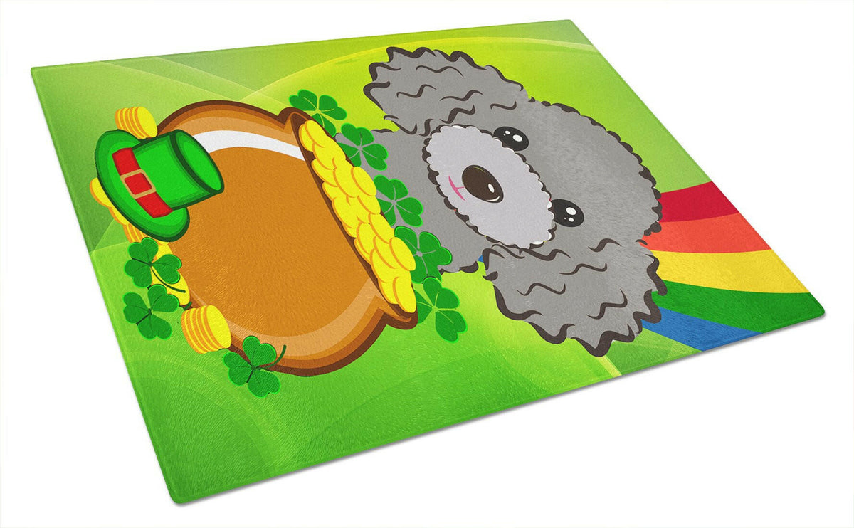 Silver Gray Poodle St. Patrick&#39;s Day Glass Cutting Board Large BB2003LCB by Caroline&#39;s Treasures