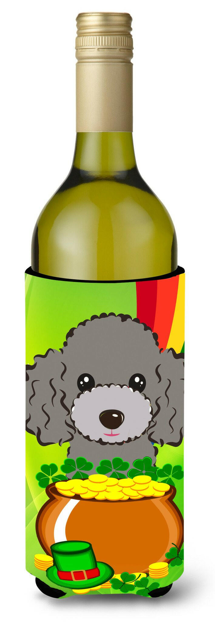 Silver Gray Poodle St. Patrick&#39;s Day Wine Bottle Beverage Insulator Hugger BB2003LITERK by Caroline&#39;s Treasures
