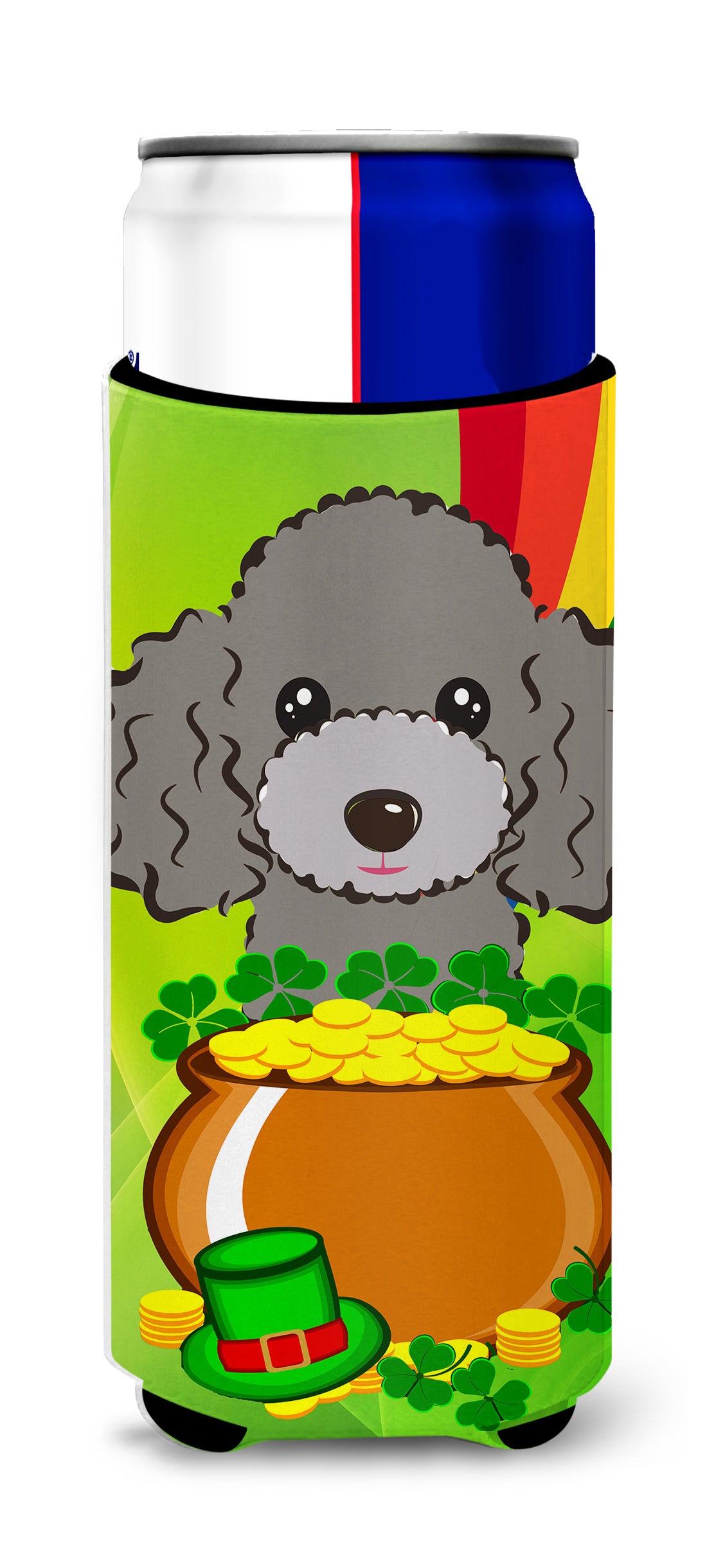 Silver Gray Poodle St. Patrick&#39;s Day  Ultra Beverage Insulator for slim cans BB2003MUK
