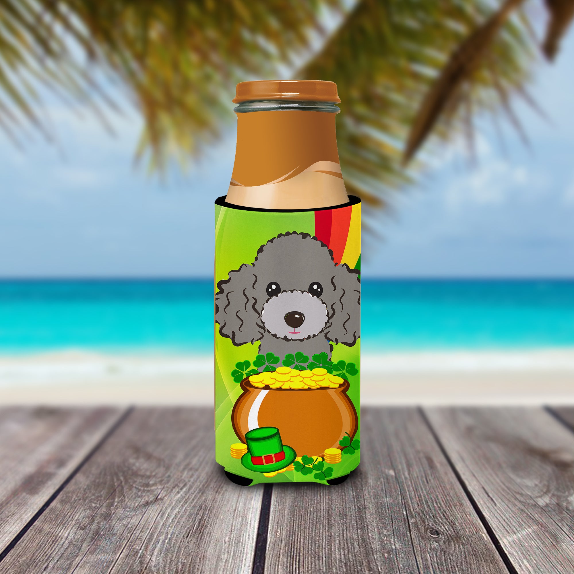 Silver Gray Poodle St. Patrick's Day  Ultra Beverage Insulator for slim cans BB2003MUK  the-store.com.