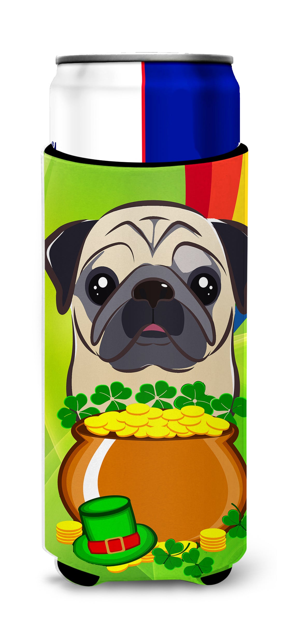 Fawn Pug St. Patrick's Day  Ultra Beverage Insulator for slim cans BB2006MUK  the-store.com.