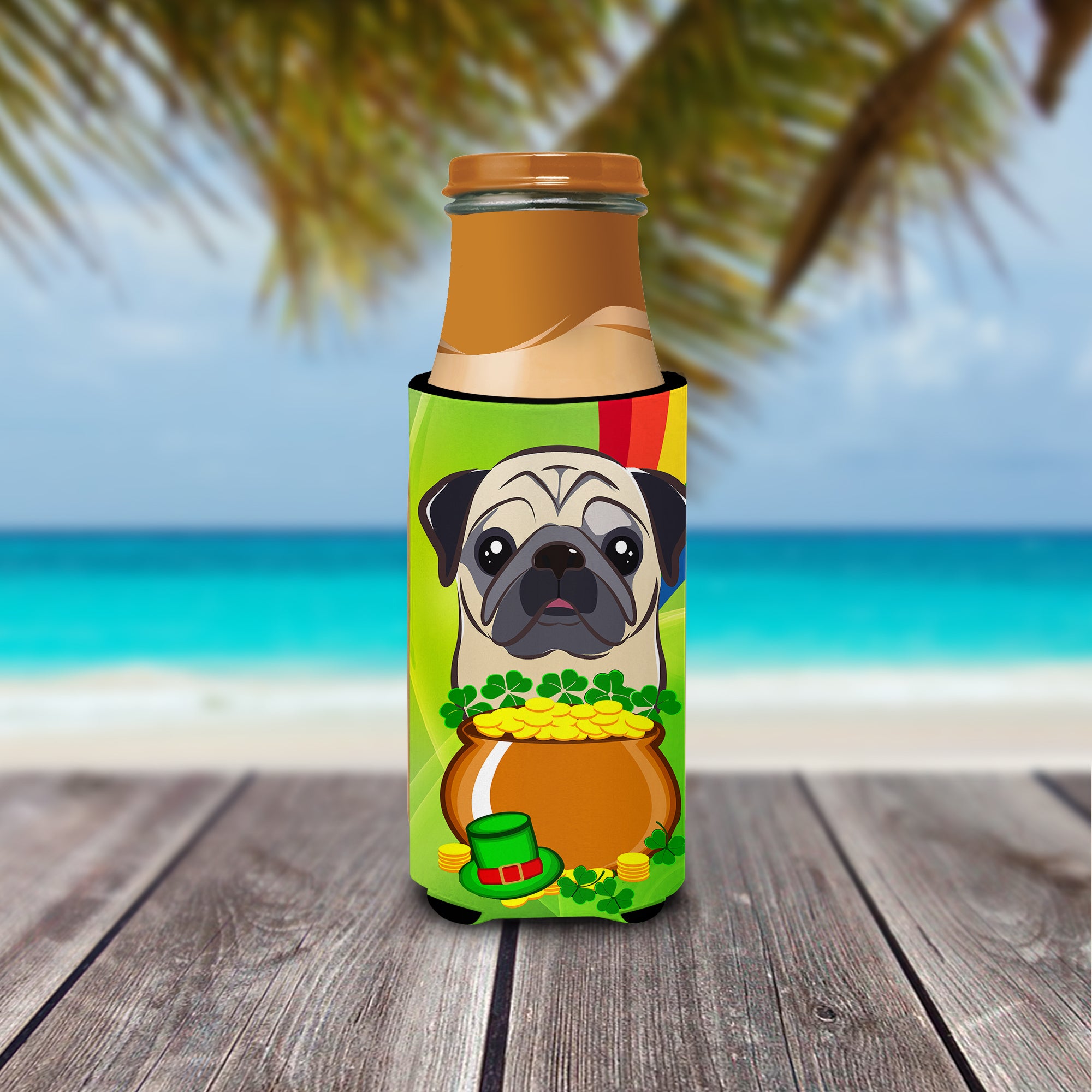 Fawn Pug St. Patrick's Day  Ultra Beverage Insulator for slim cans BB2006MUK  the-store.com.
