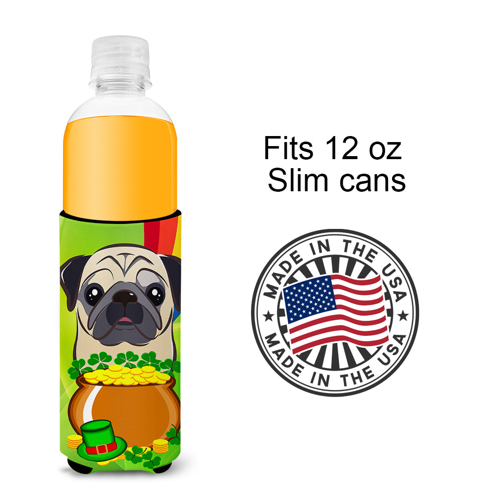 Fawn Pug St. Patrick's Day  Ultra Beverage Insulator for slim cans BB2006MUK