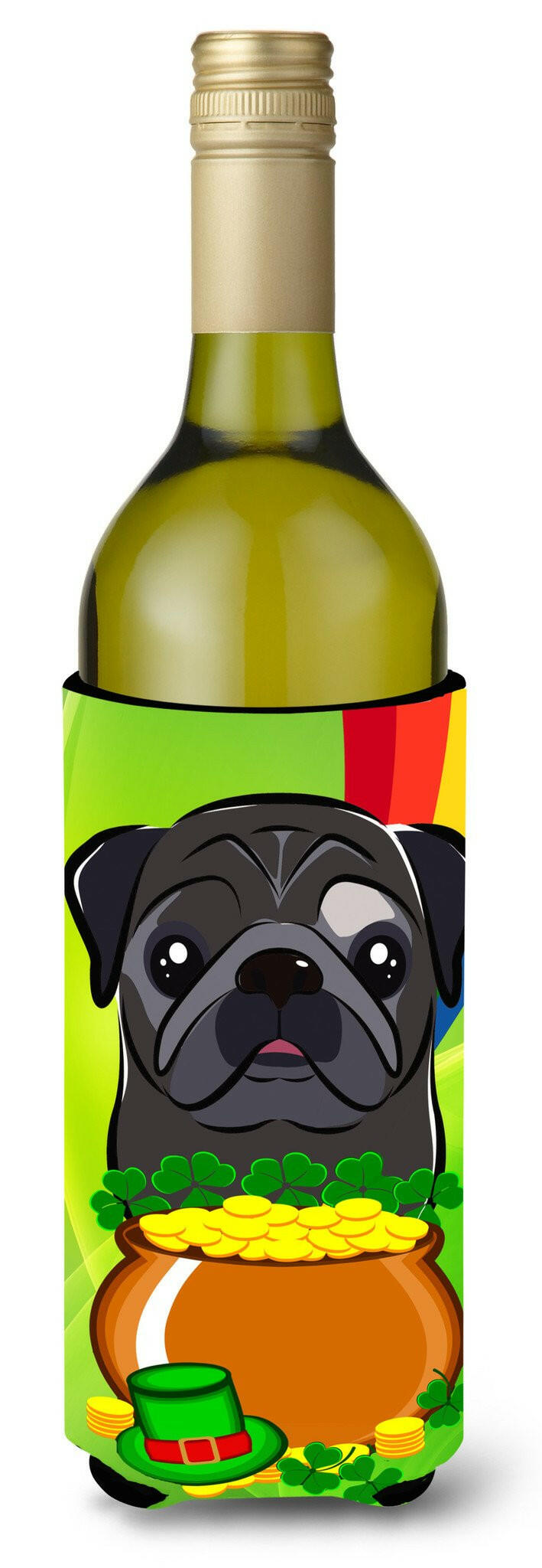 Black Pug St. Patrick&#39;s Day Wine Bottle Beverage Insulator Hugger BB2007LITERK by Caroline&#39;s Treasures
