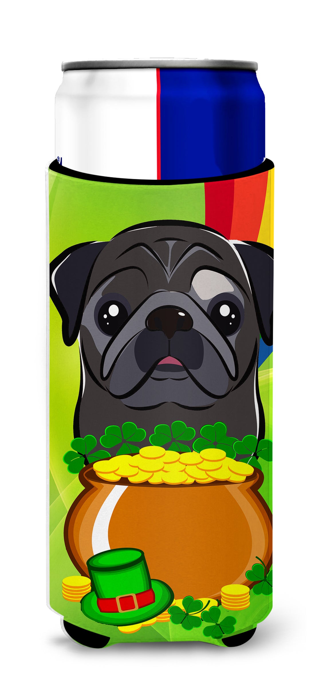Black Pug St. Patrick&#39;s Day  Ultra Beverage Insulator for slim cans BB2007MUK  the-store.com.