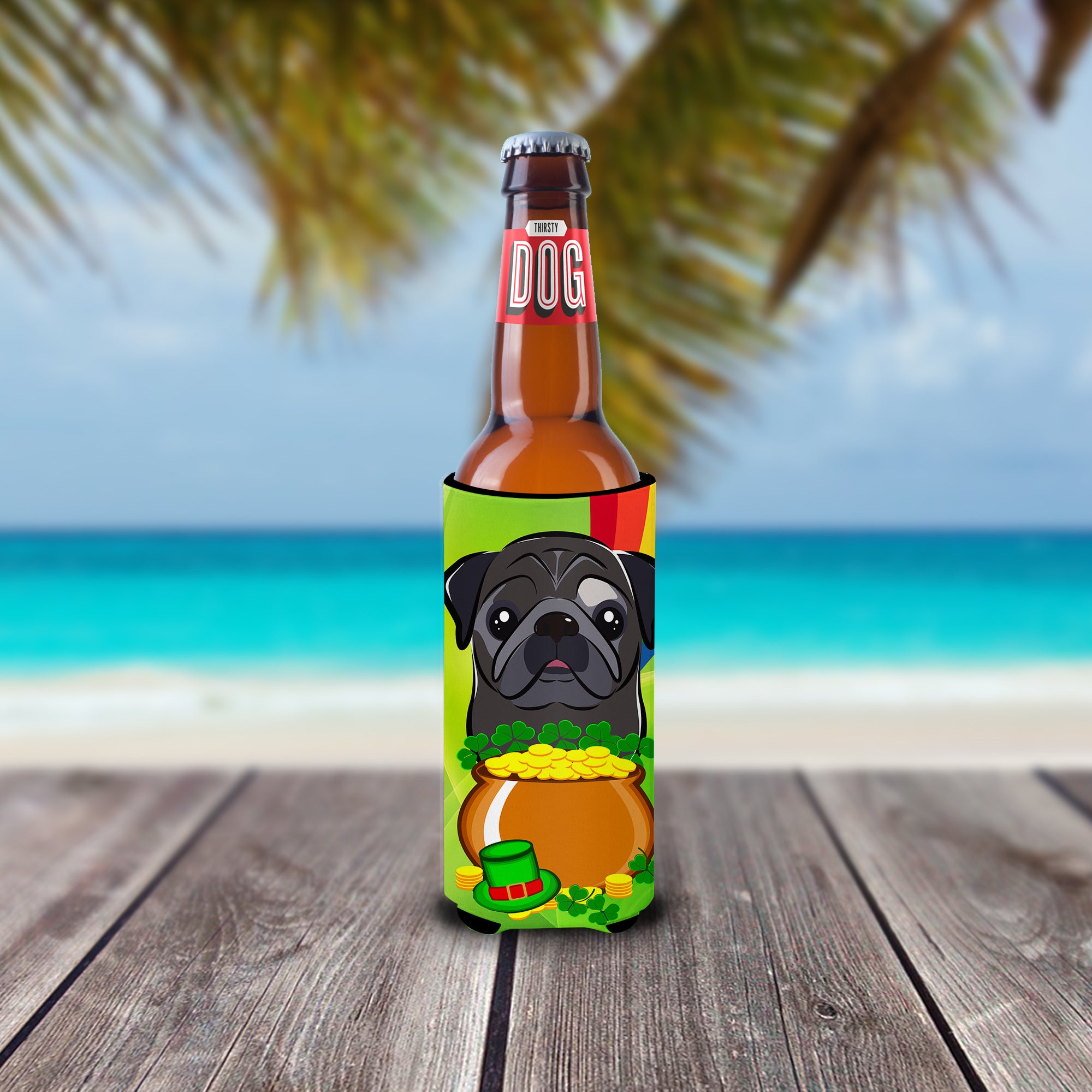 Black Pug St. Patrick's Day  Ultra Beverage Insulator for slim cans BB2007MUK  the-store.com.