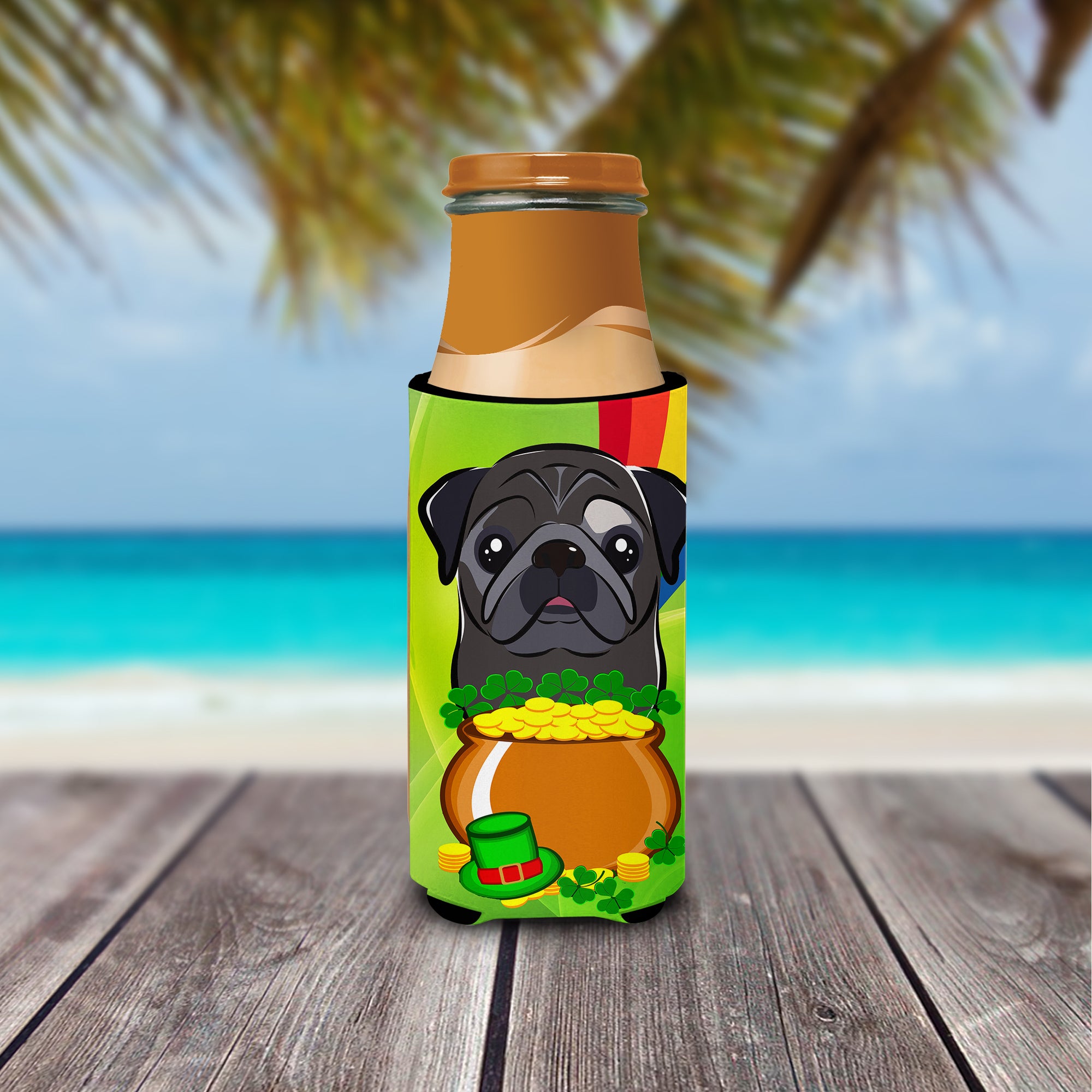 Black Pug St. Patrick's Day  Ultra Beverage Insulator for slim cans BB2007MUK  the-store.com.