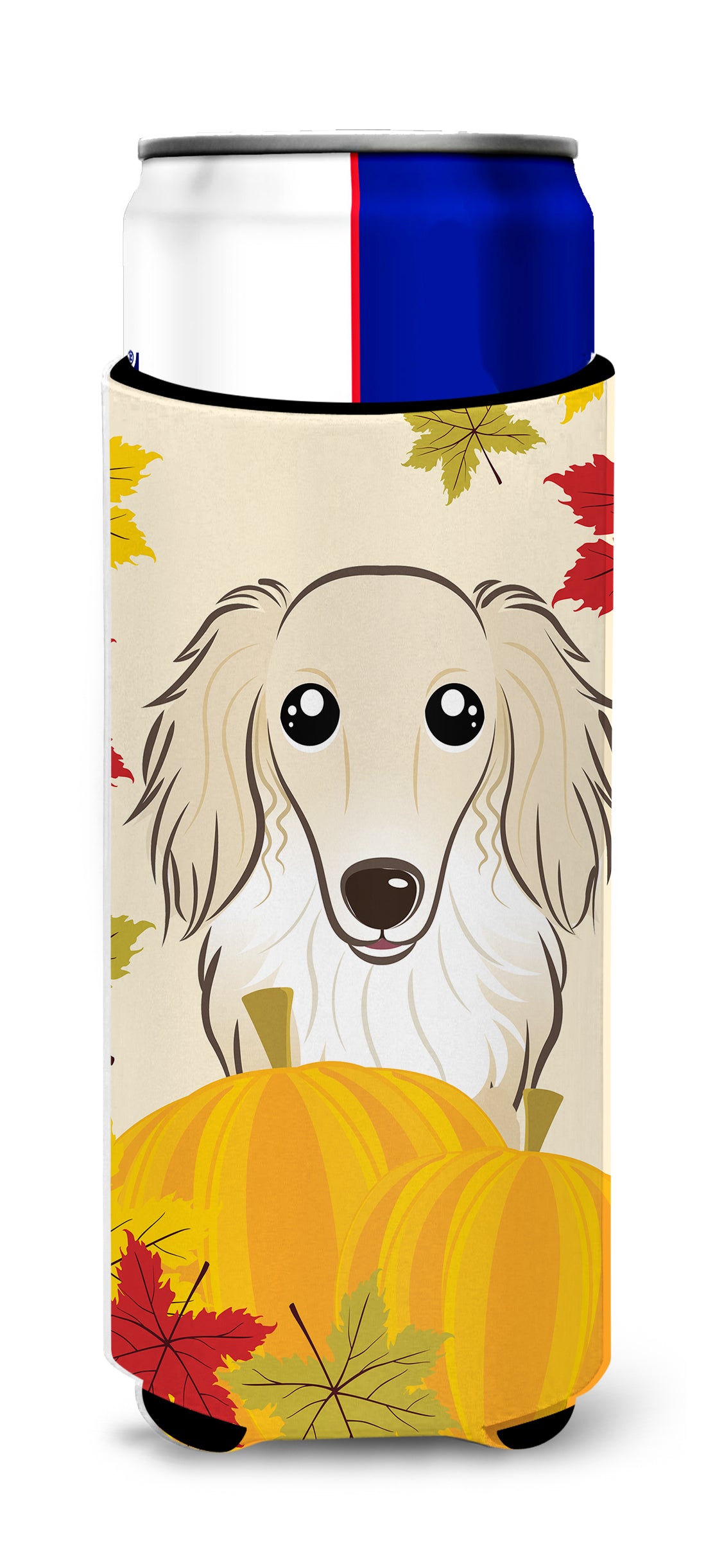 Longhair Creme Dachshund Thanksgiving  Ultra Beverage Insulator for slim cans BB2018MUK  the-store.com.