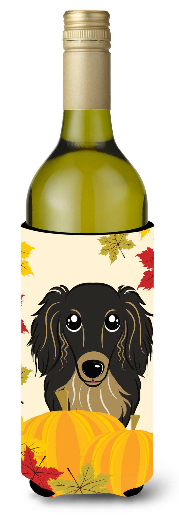 Longhair Black and Tan Dachshund Thanksgiving Wine Bottle Beverage Insulator Hugger BB2019LITERK by Caroline&#39;s Treasures