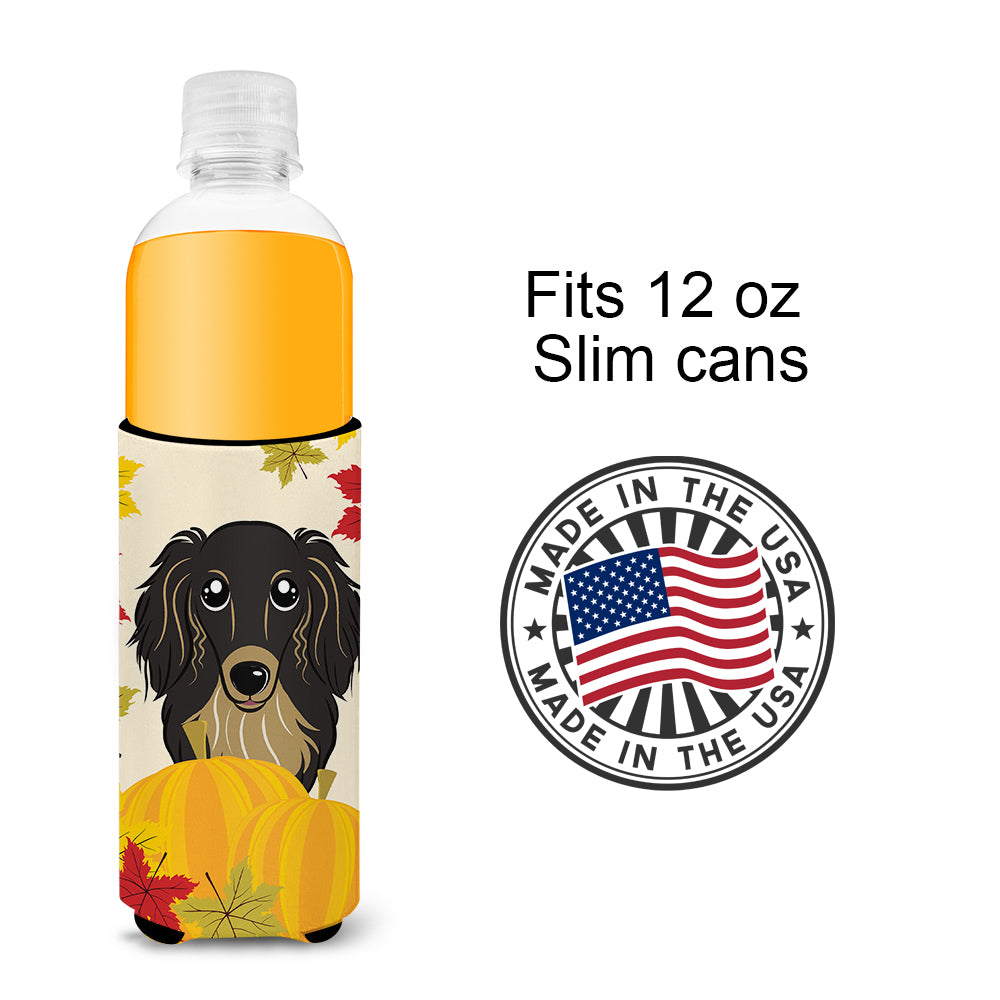 Longhair Black and Tan Dachshund Thanksgiving  Ultra Beverage Insulator for slim cans BB2019MUK