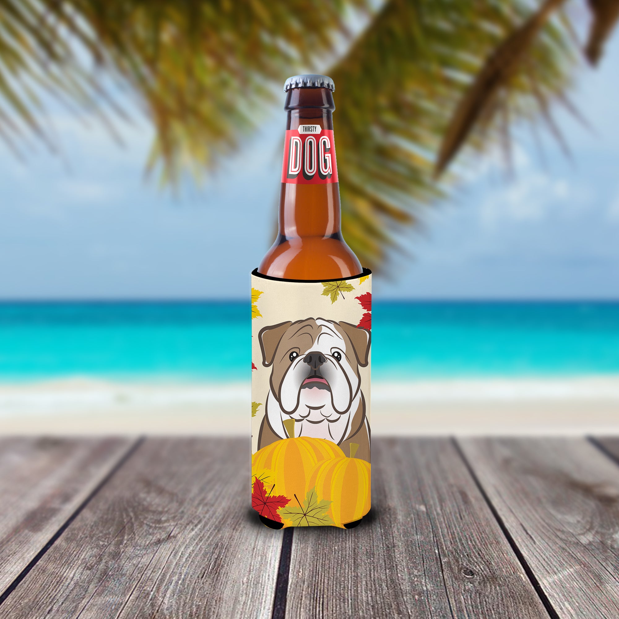 English Bulldog Thanksgiving  Ultra Beverage Insulator for slim cans BB2025MUK  the-store.com.