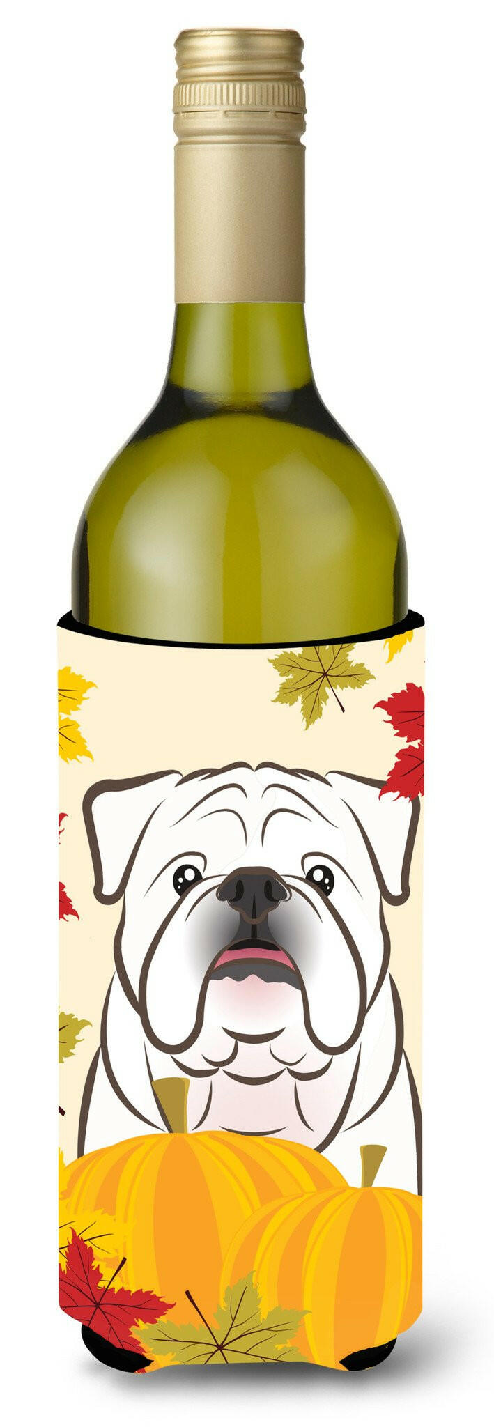 White English Bulldog  Thanksgiving Wine Bottle Beverage Insulator Hugger BB2026LITERK by Caroline&#39;s Treasures