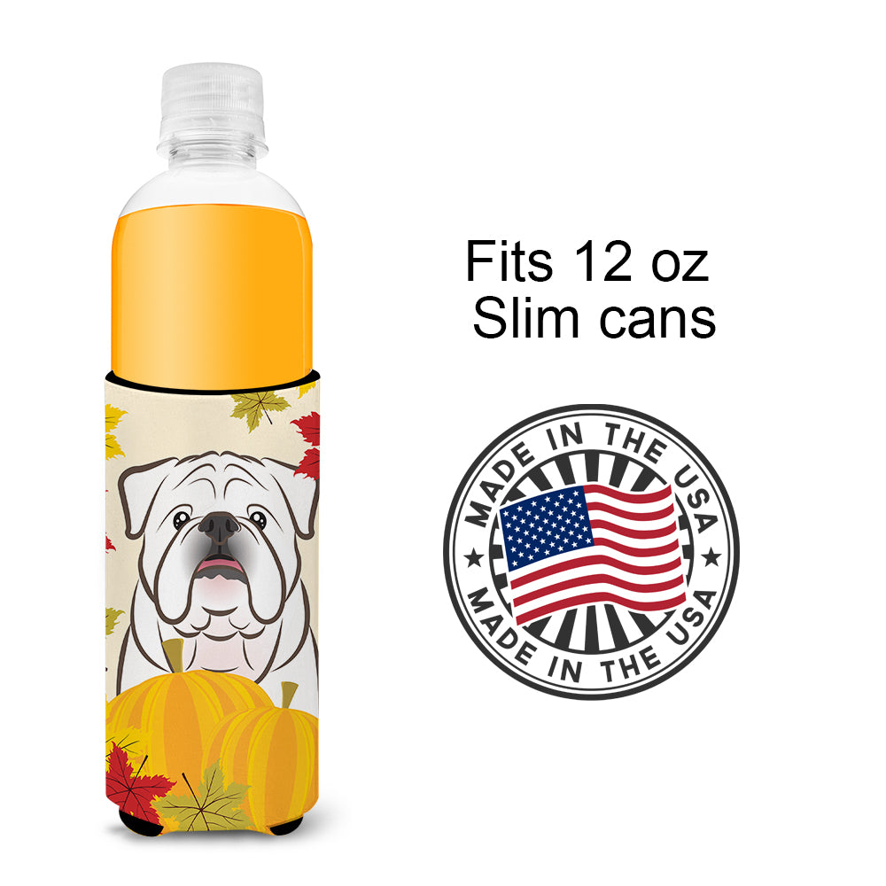 White English Bulldog  Thanksgiving  Ultra Beverage Insulator for slim cans BB2026MUK  the-store.com.