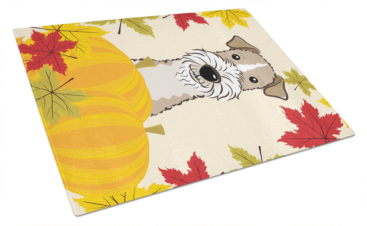 Wire Haired Fox Terrier Thanksgiving Glass Cutting Board Large BB2053LCB by Caroline&#39;s Treasures