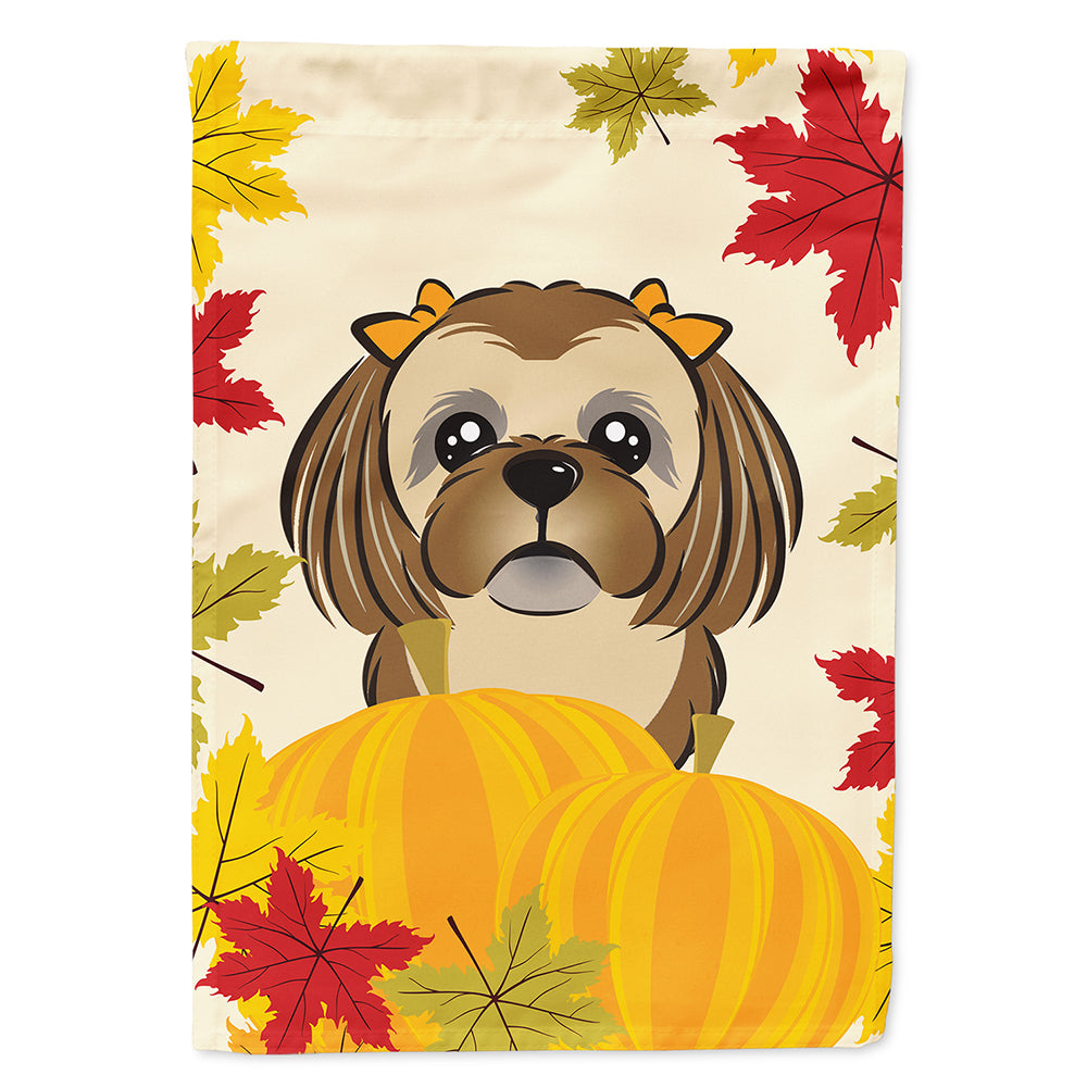 Chocolate Brown Shih Tzu Thanksgiving Flag Canvas House Size BB2055CHF  the-store.com.